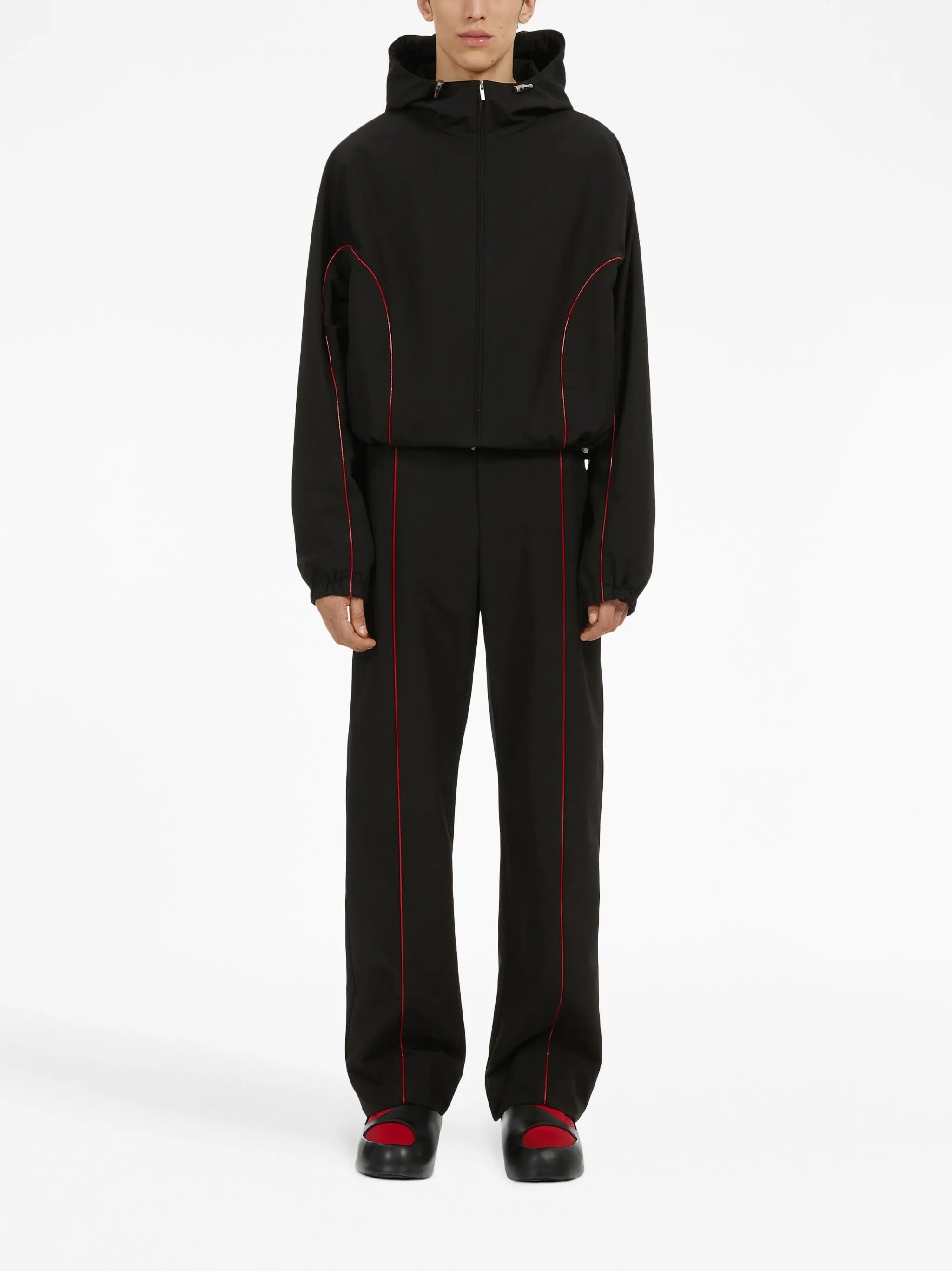 contrast-piping drawstring lightweight jacket