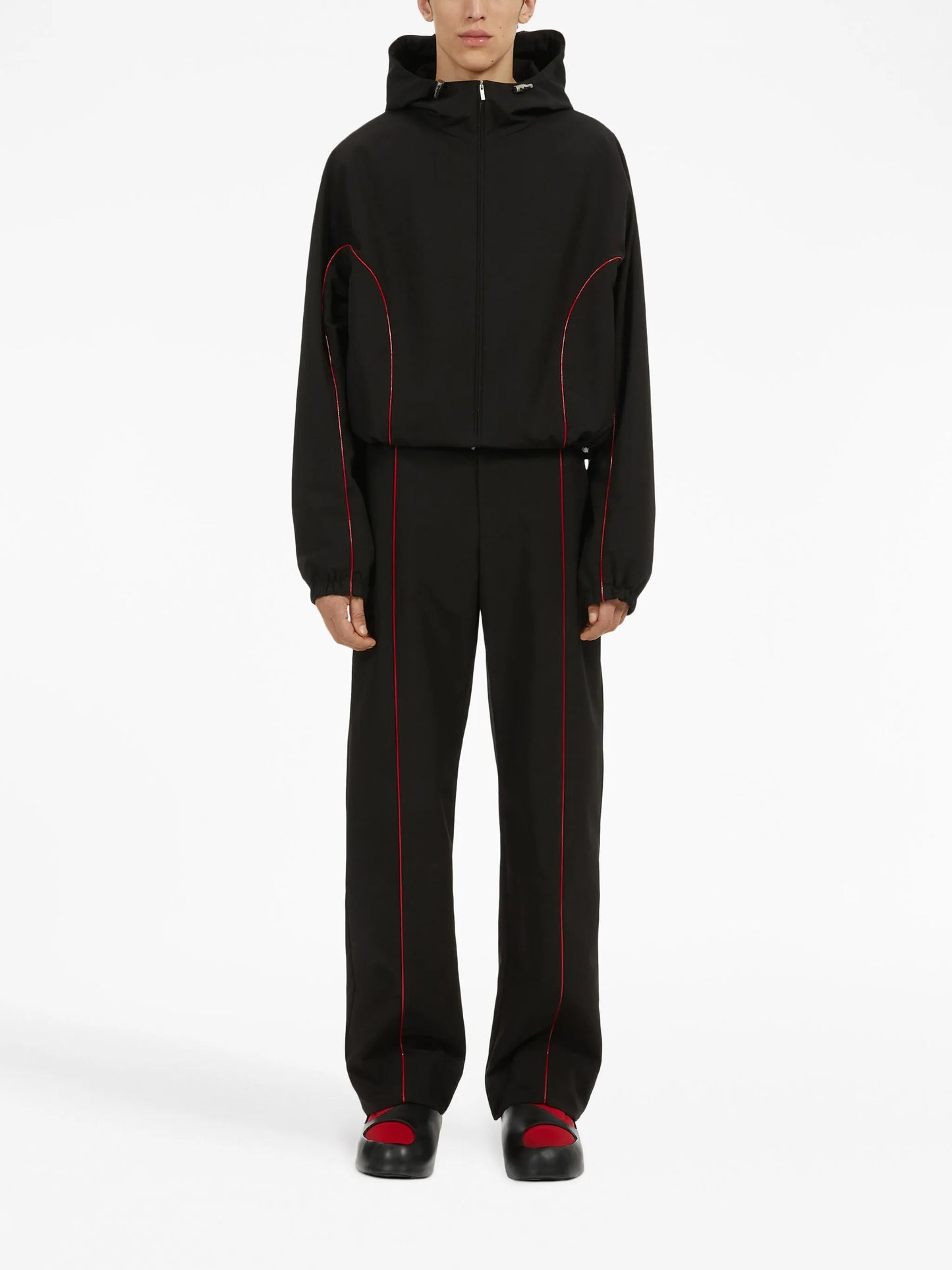 contrast-piping drawstring lightweight jacket