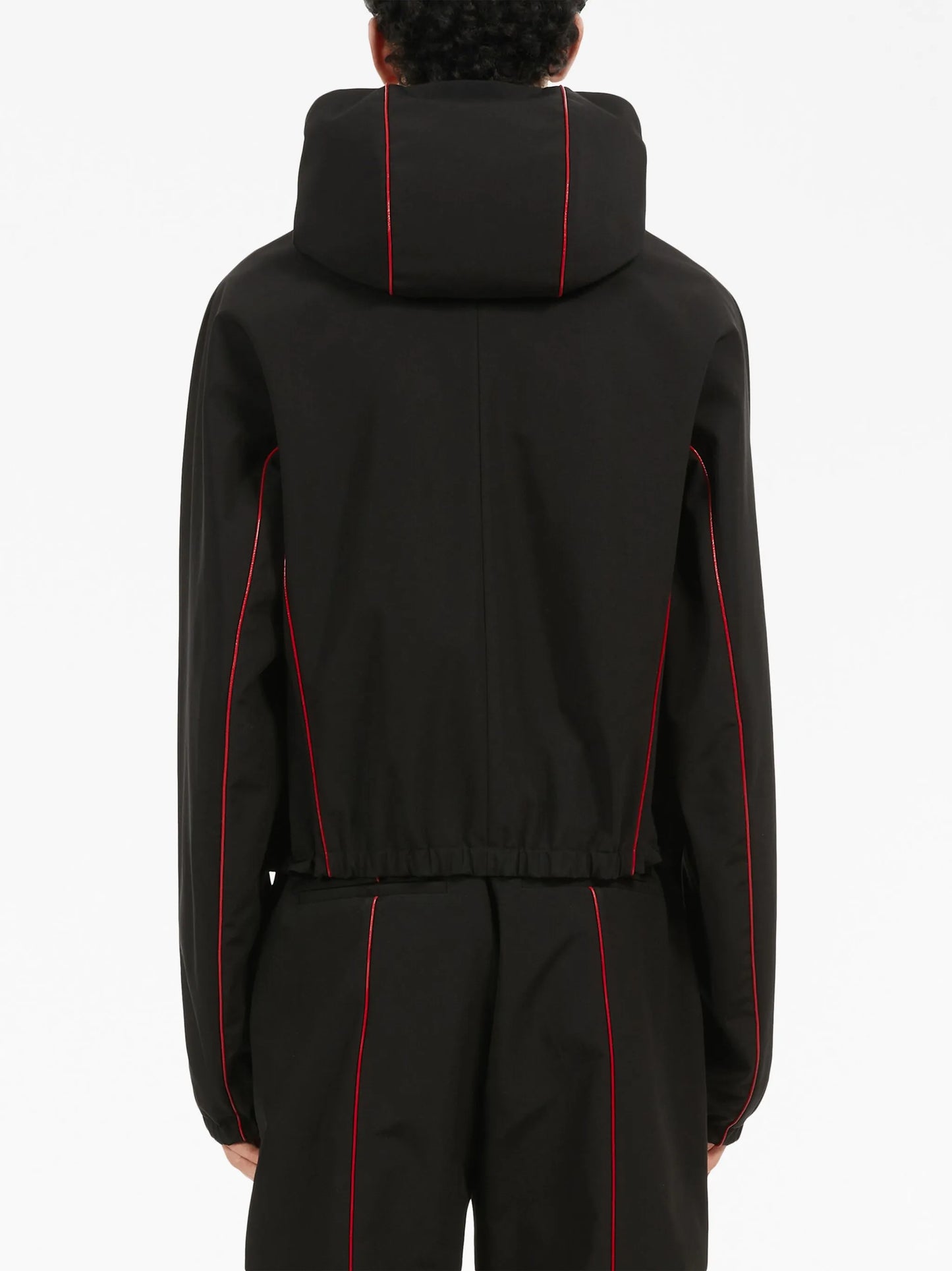 contrast-piping drawstring lightweight jacket