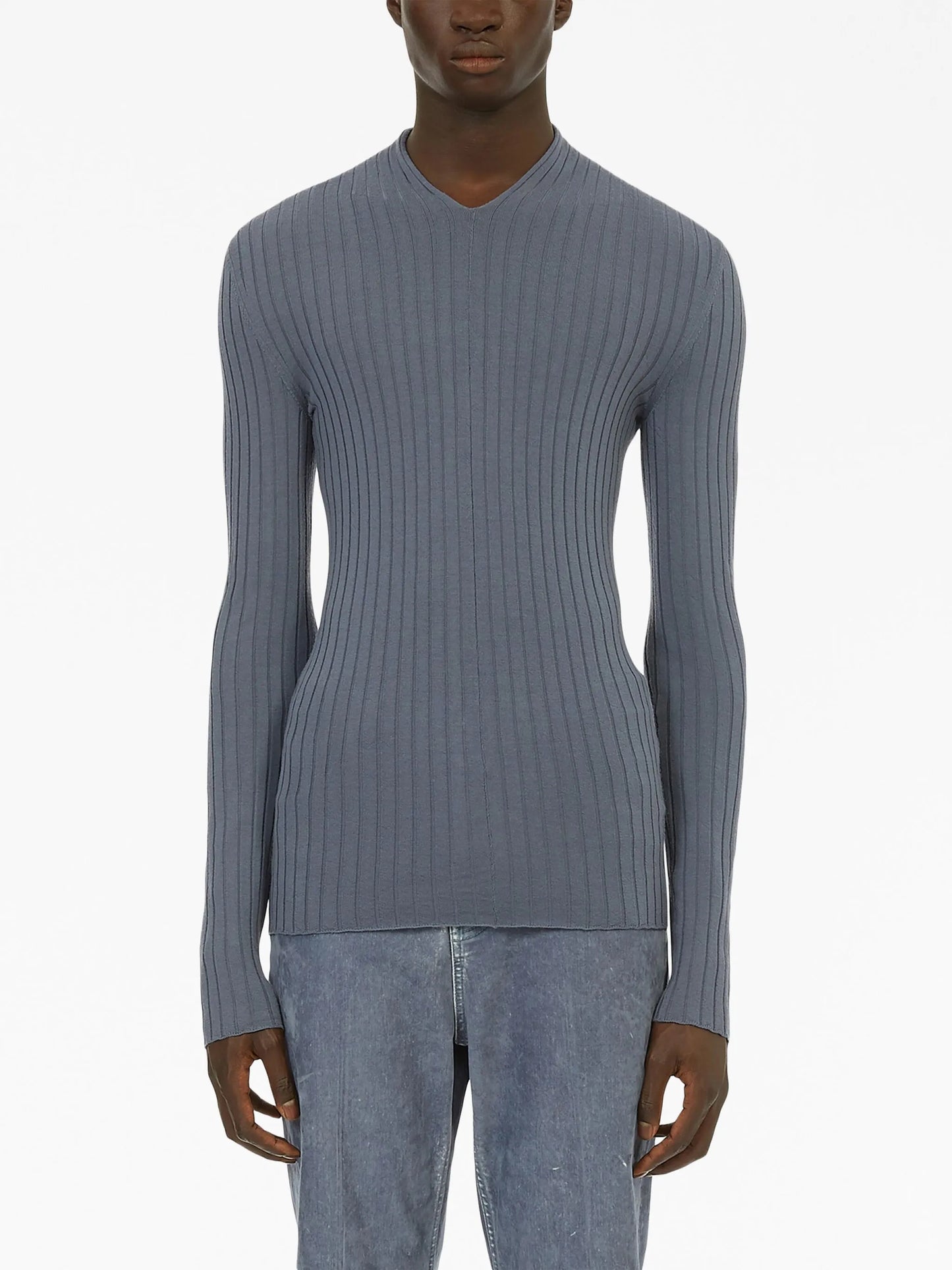 V-neck ribbed-knit jumper