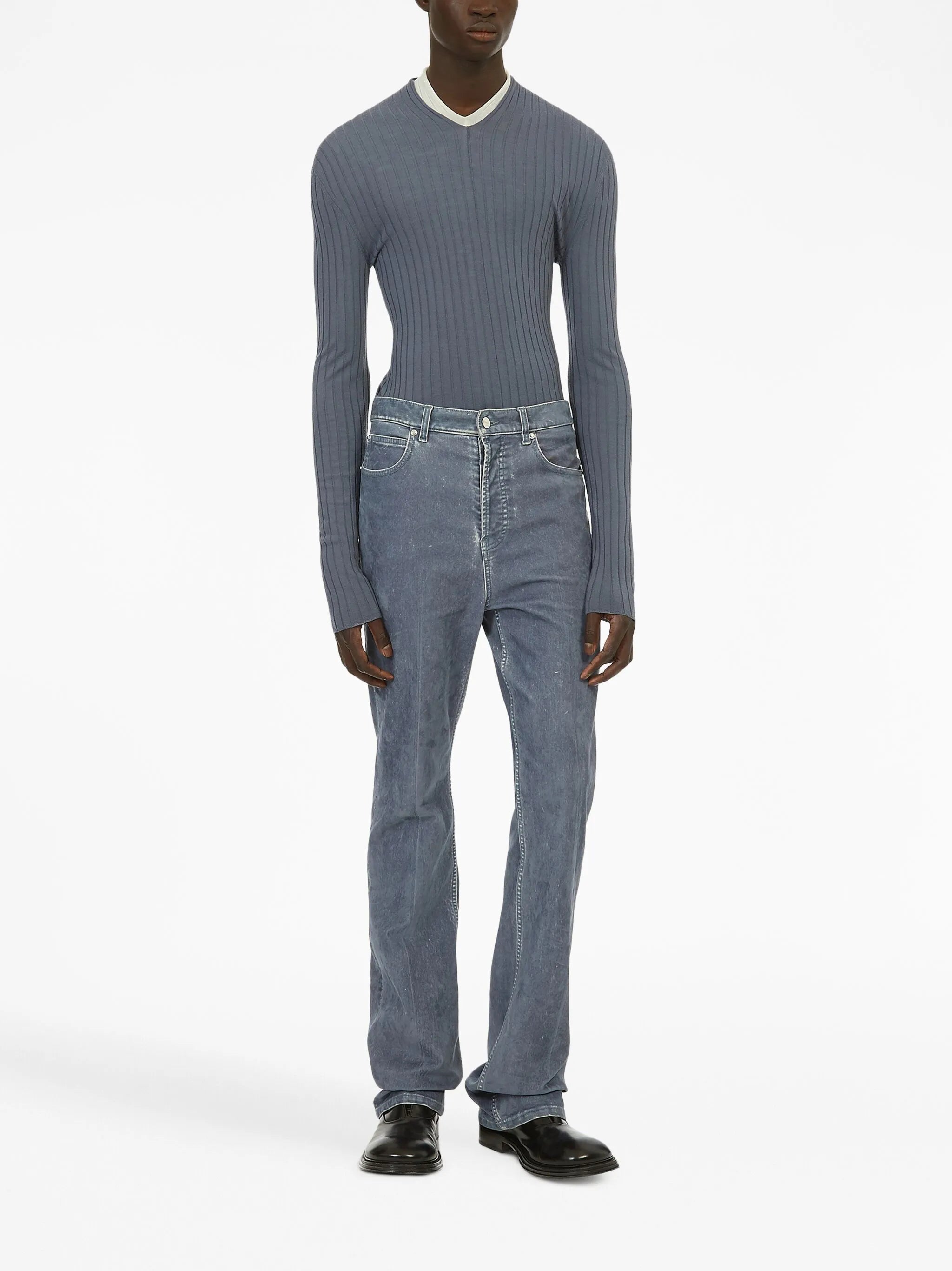 V-neck ribbed-knit jumper