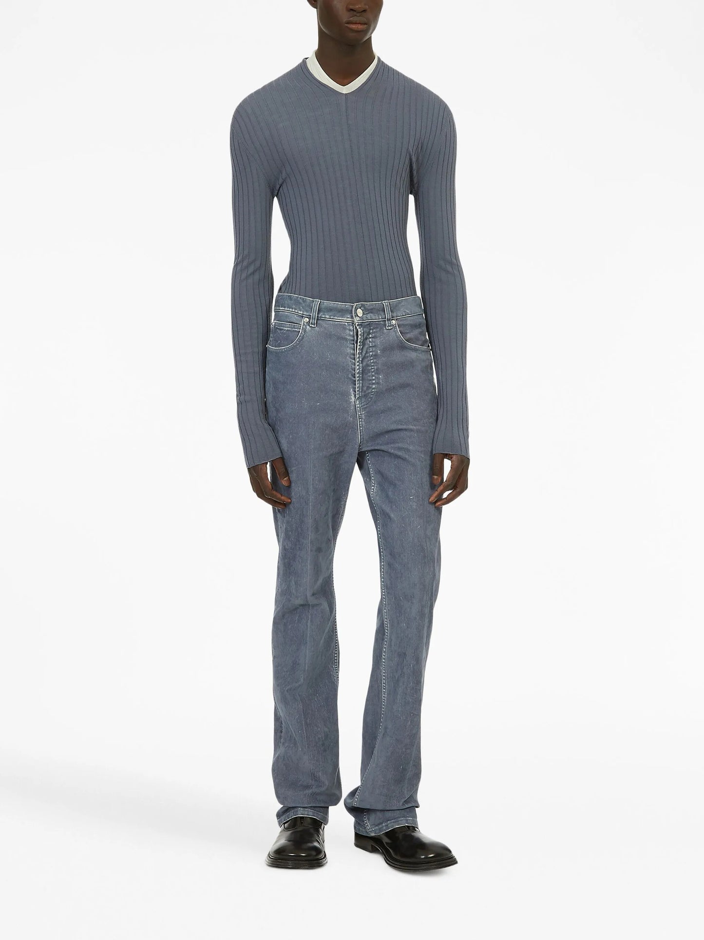 V-neck ribbed-knit jumper