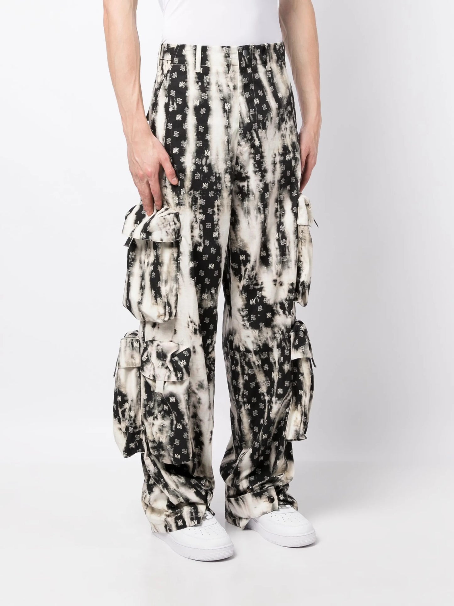monogram-pattern cotton cargo trousers