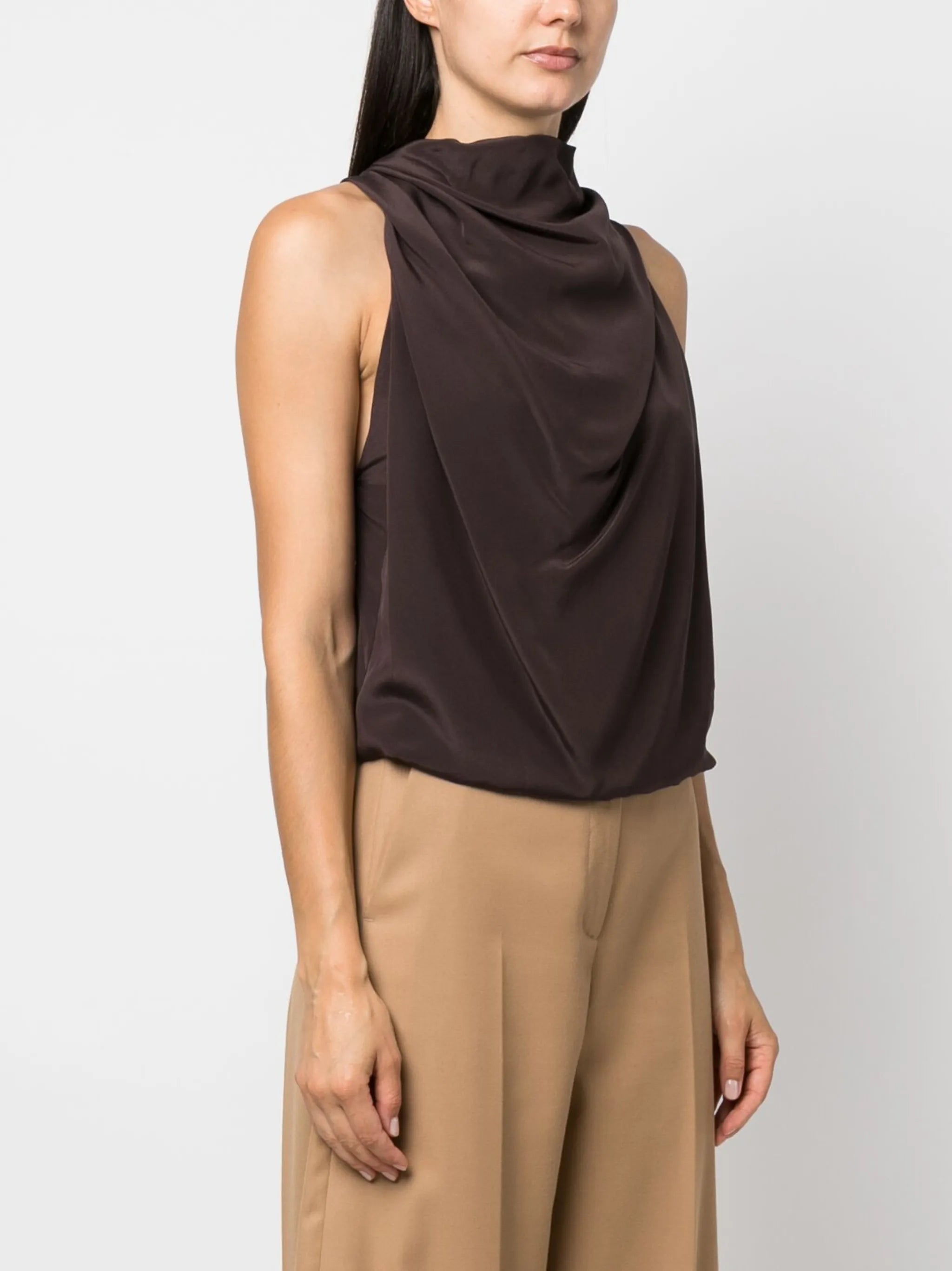 draped sleeveless silk top