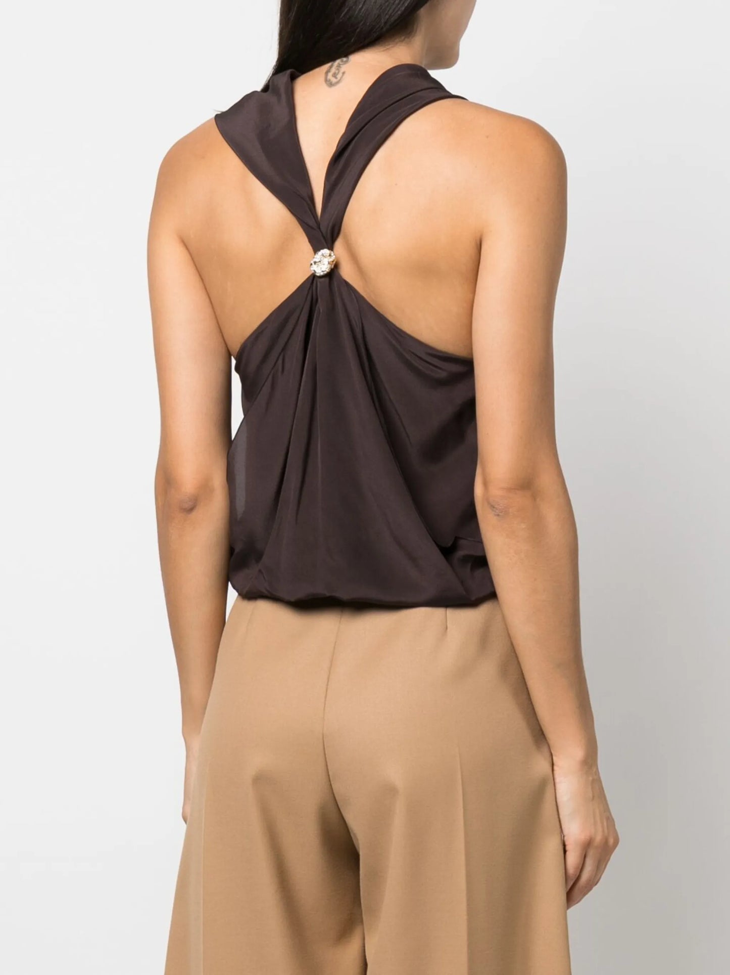draped sleeveless silk top