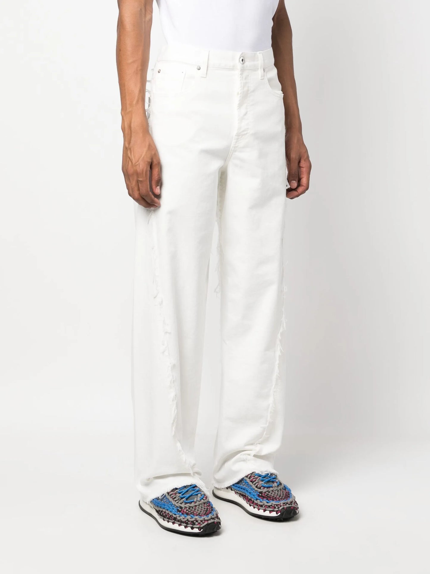 distressed-detail wide-leg jeans
