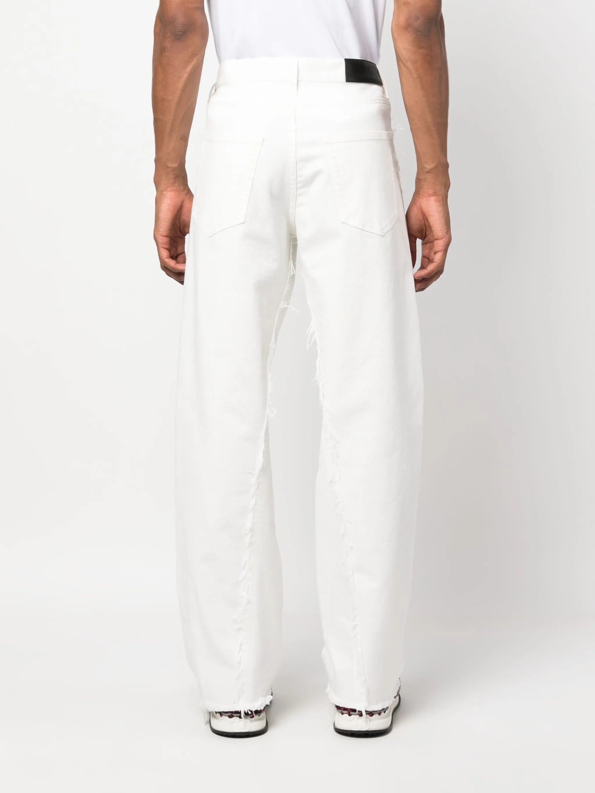 distressed-detail wide-leg jeans