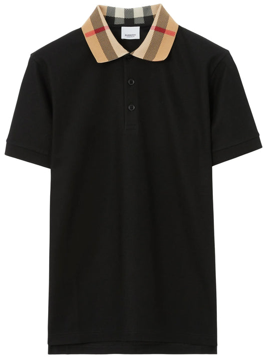 checked-collar cotton polo shirt