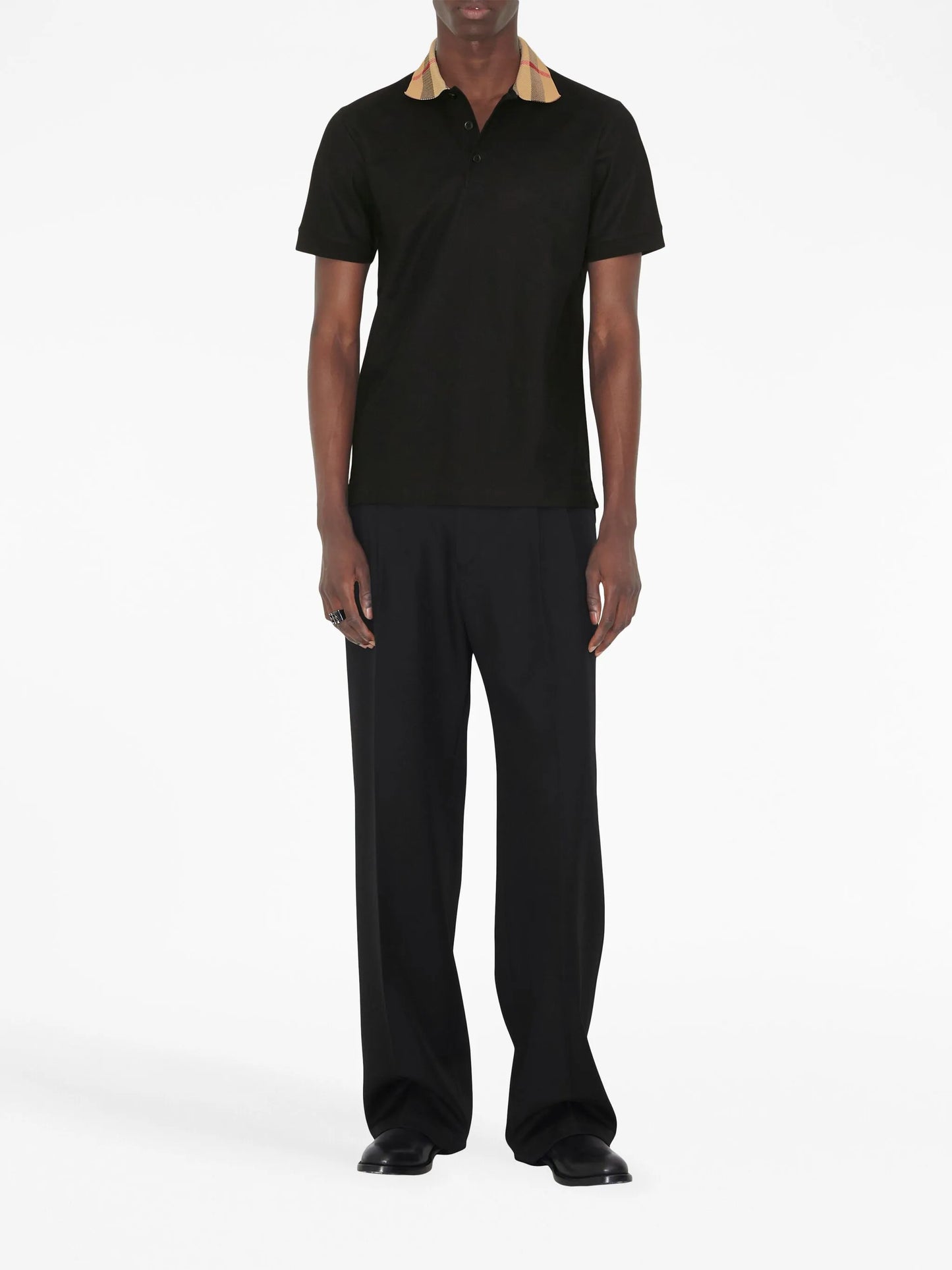 checkered-collar cotton polo shirt