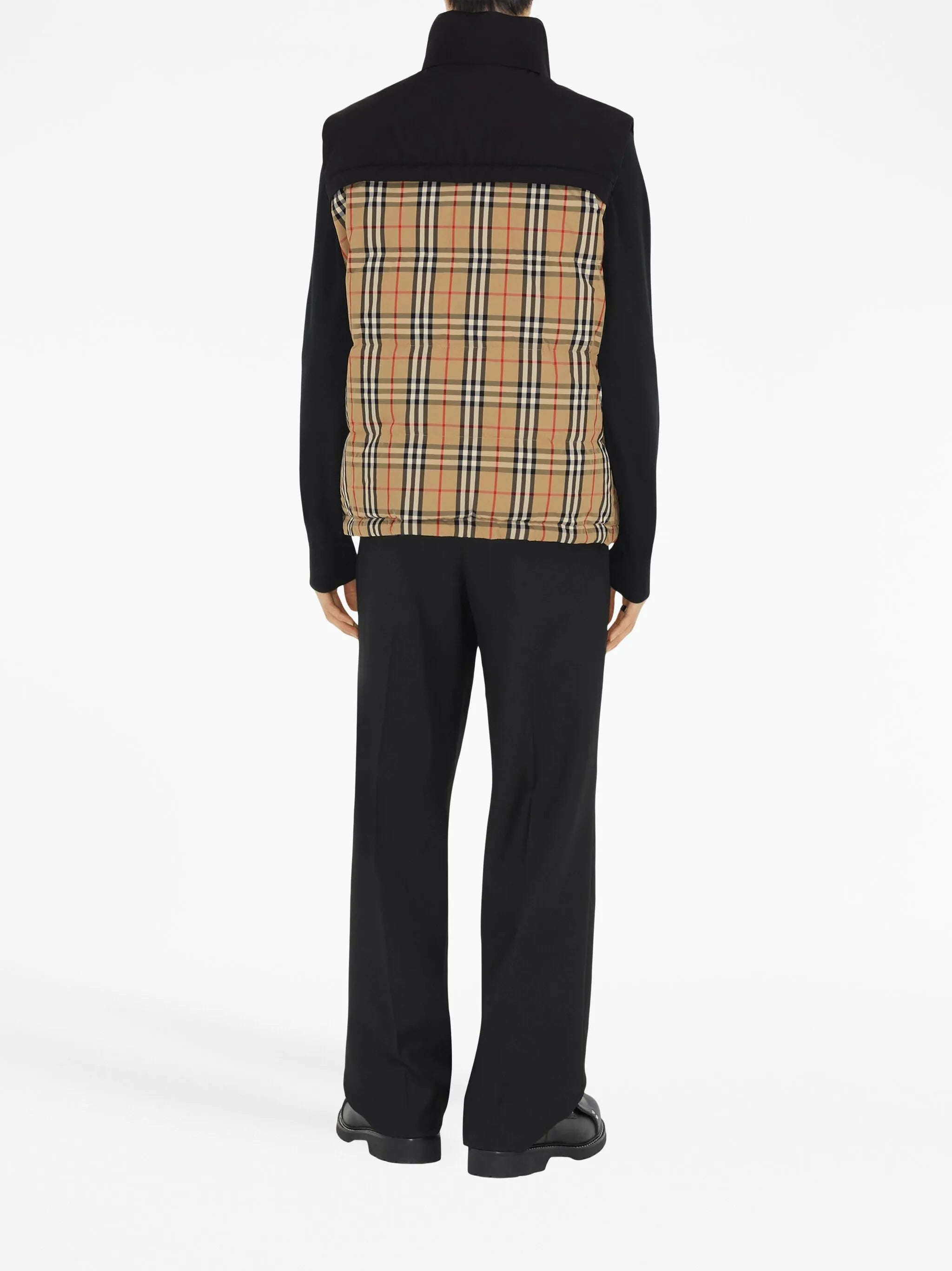 check-print padded gilet