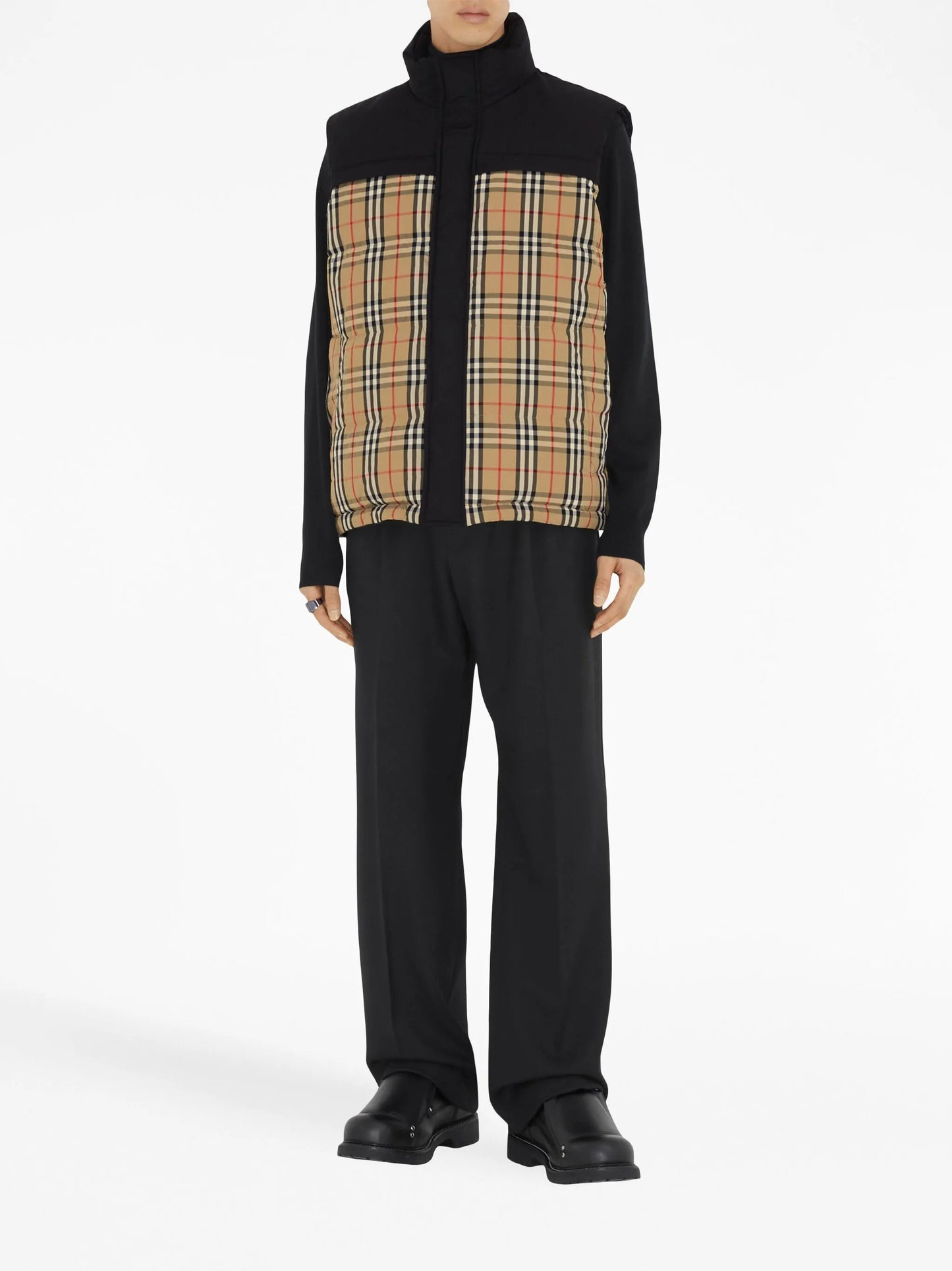check-print padded gilet
