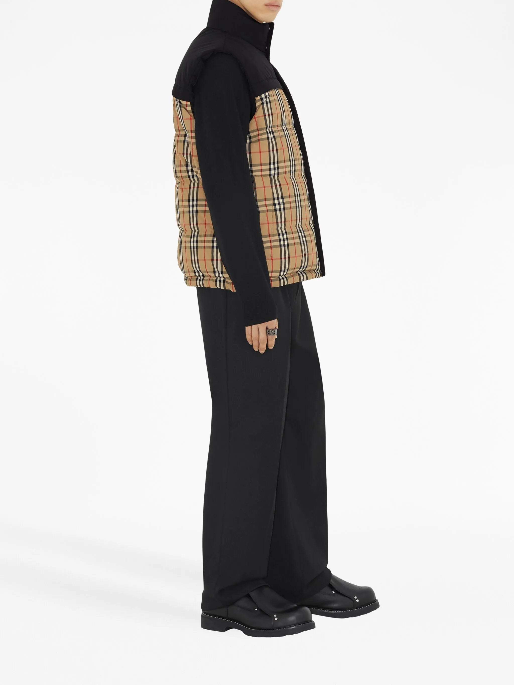 check-print padded gilet