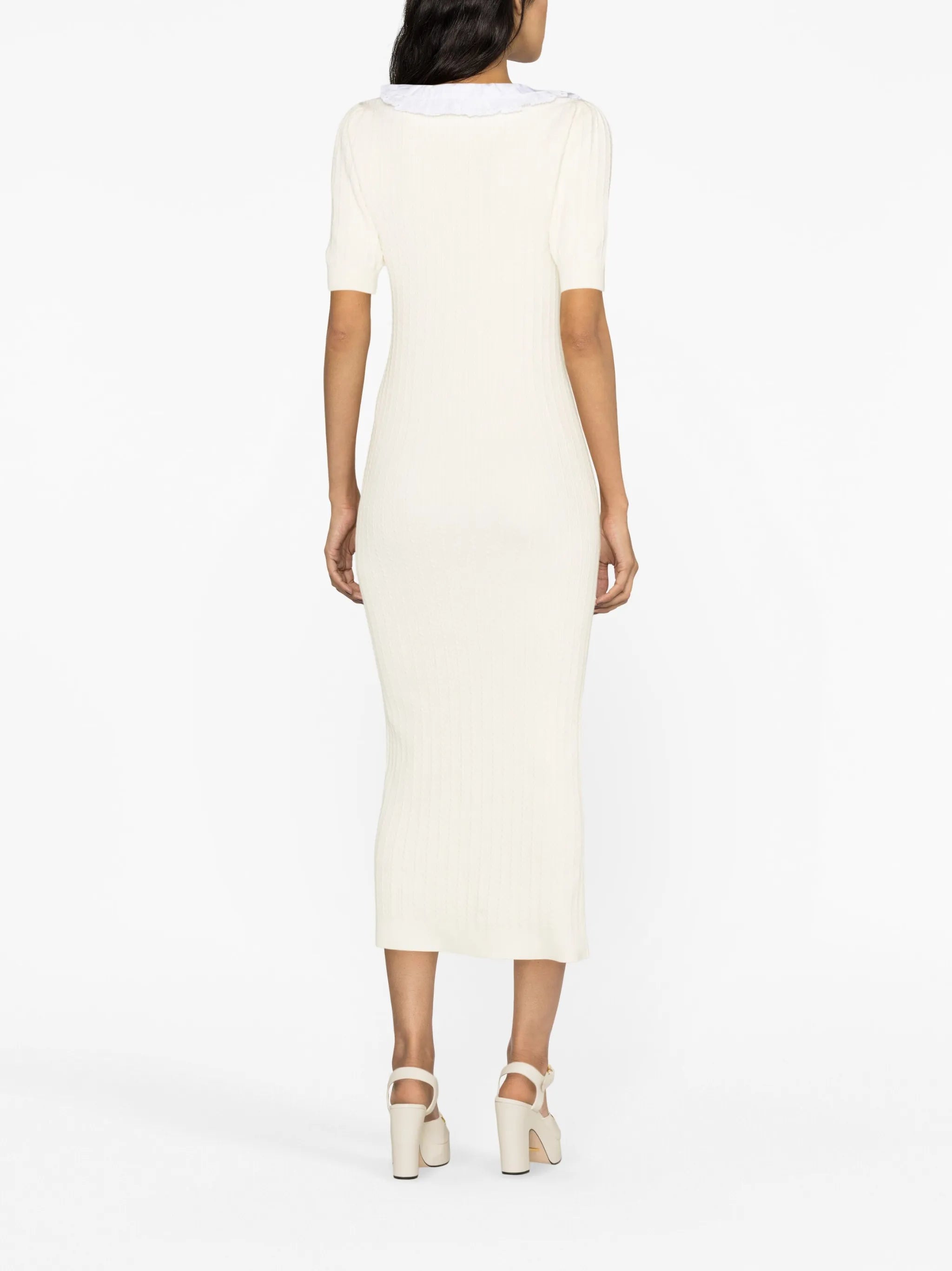 ruffle-collar bow-detail midi dress