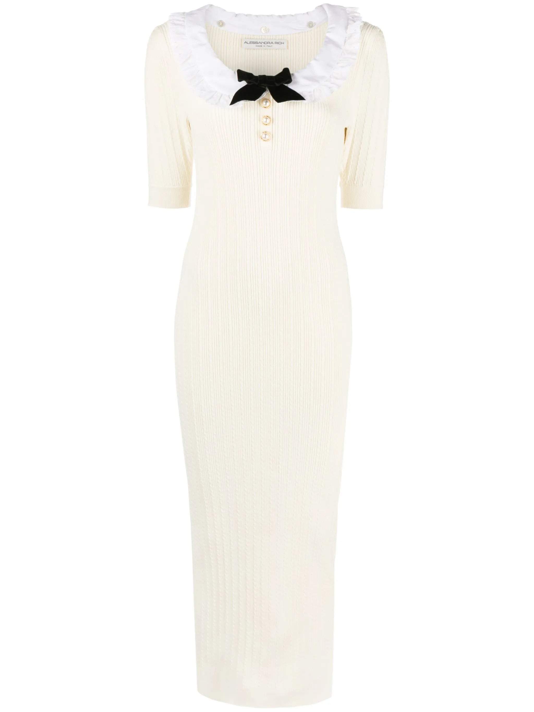 ruffle-collar bow-detail midi dress