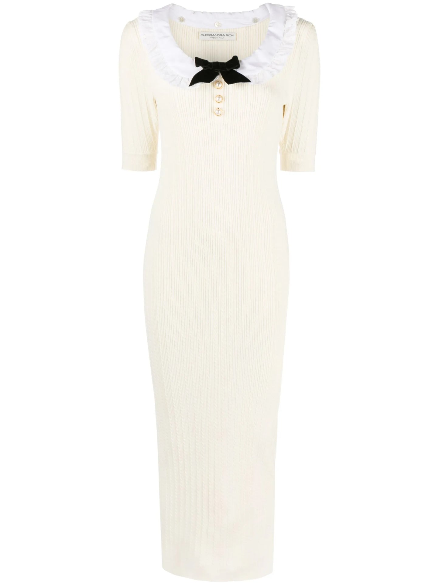 ruffle-collar bow-detail midi dress