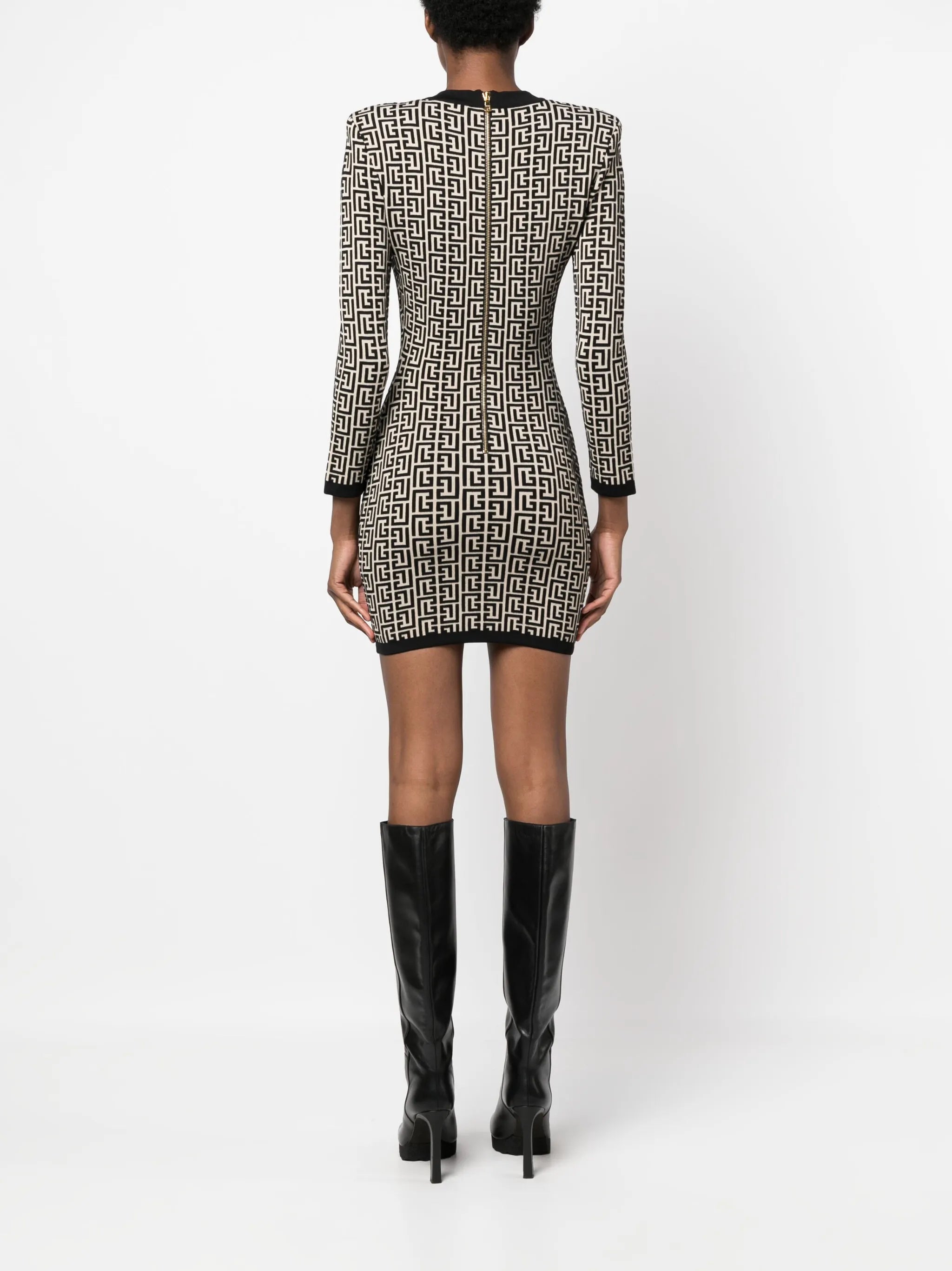 monogram-print wool-blend dress