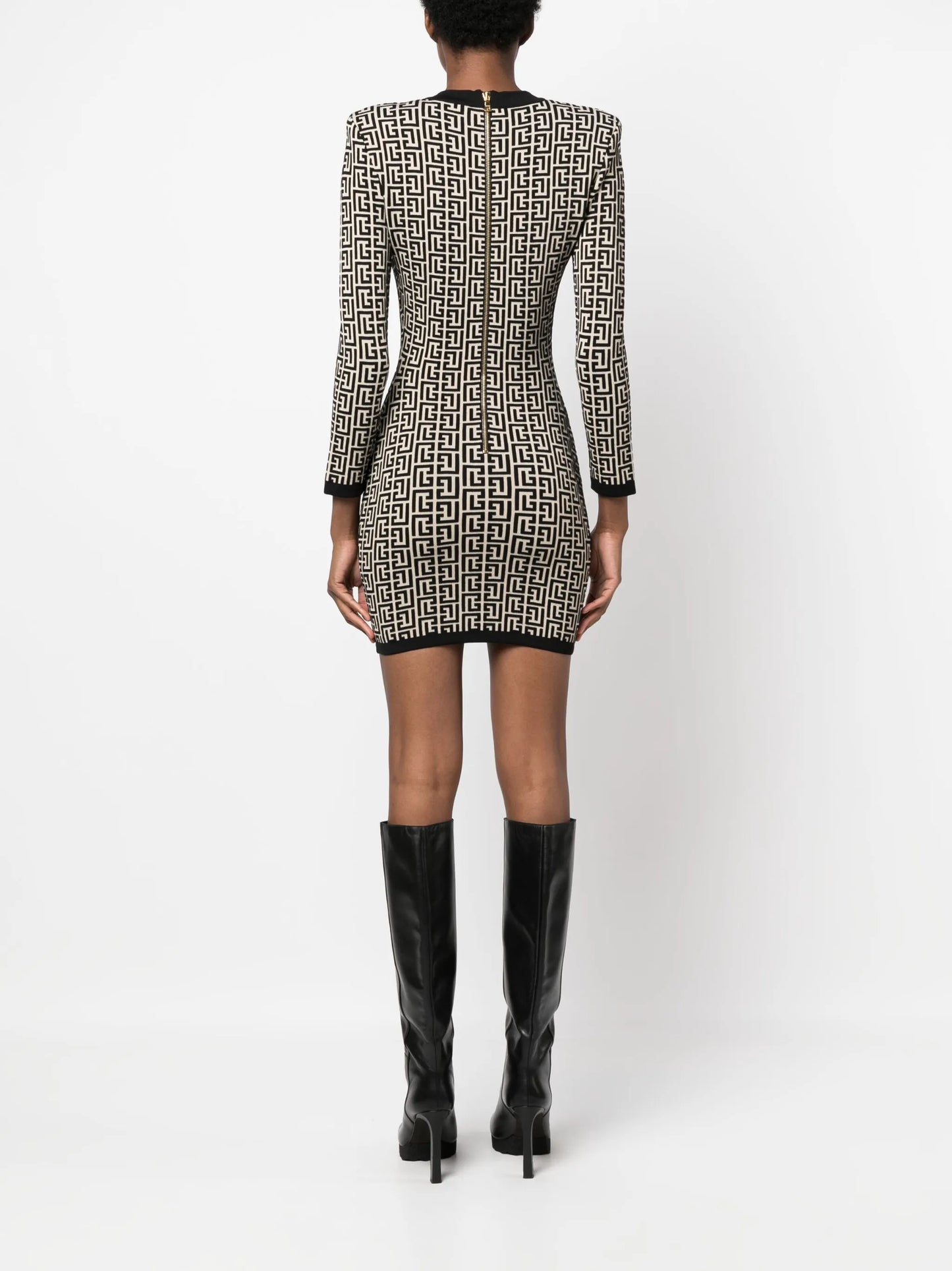 monogram-print wool-blend dress