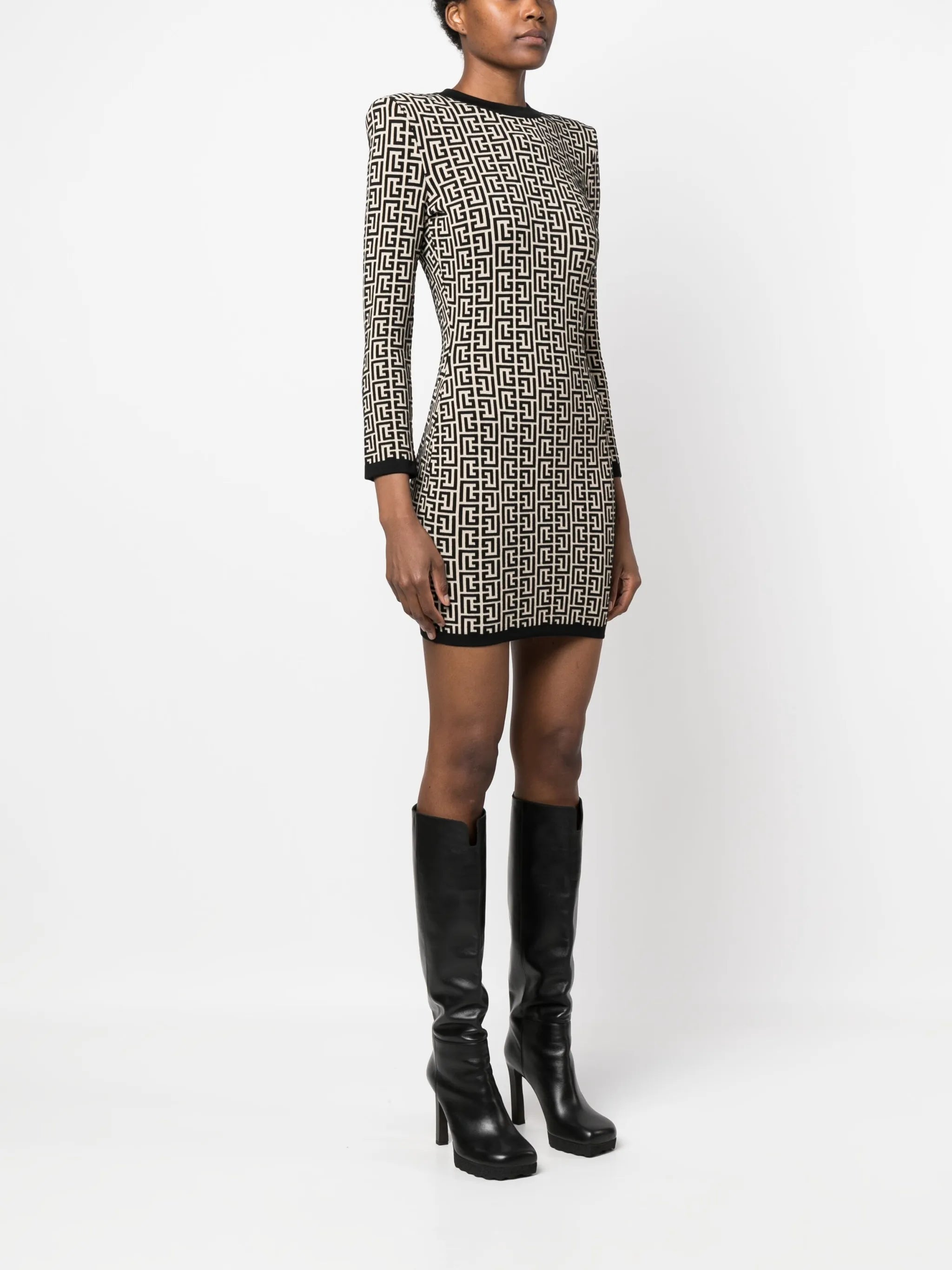 monogram-print wool-blend dress