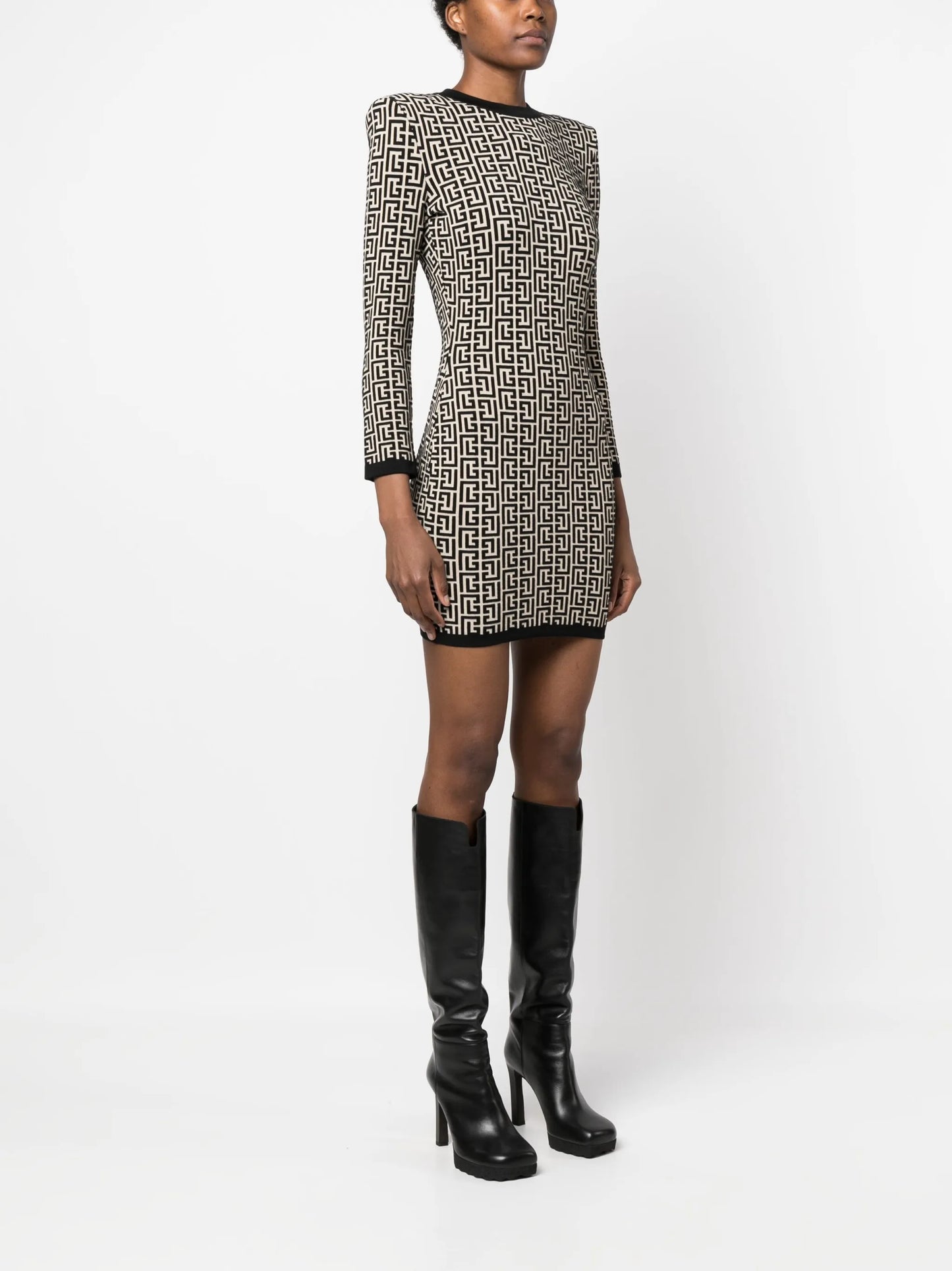 monogram-print wool-blend dress