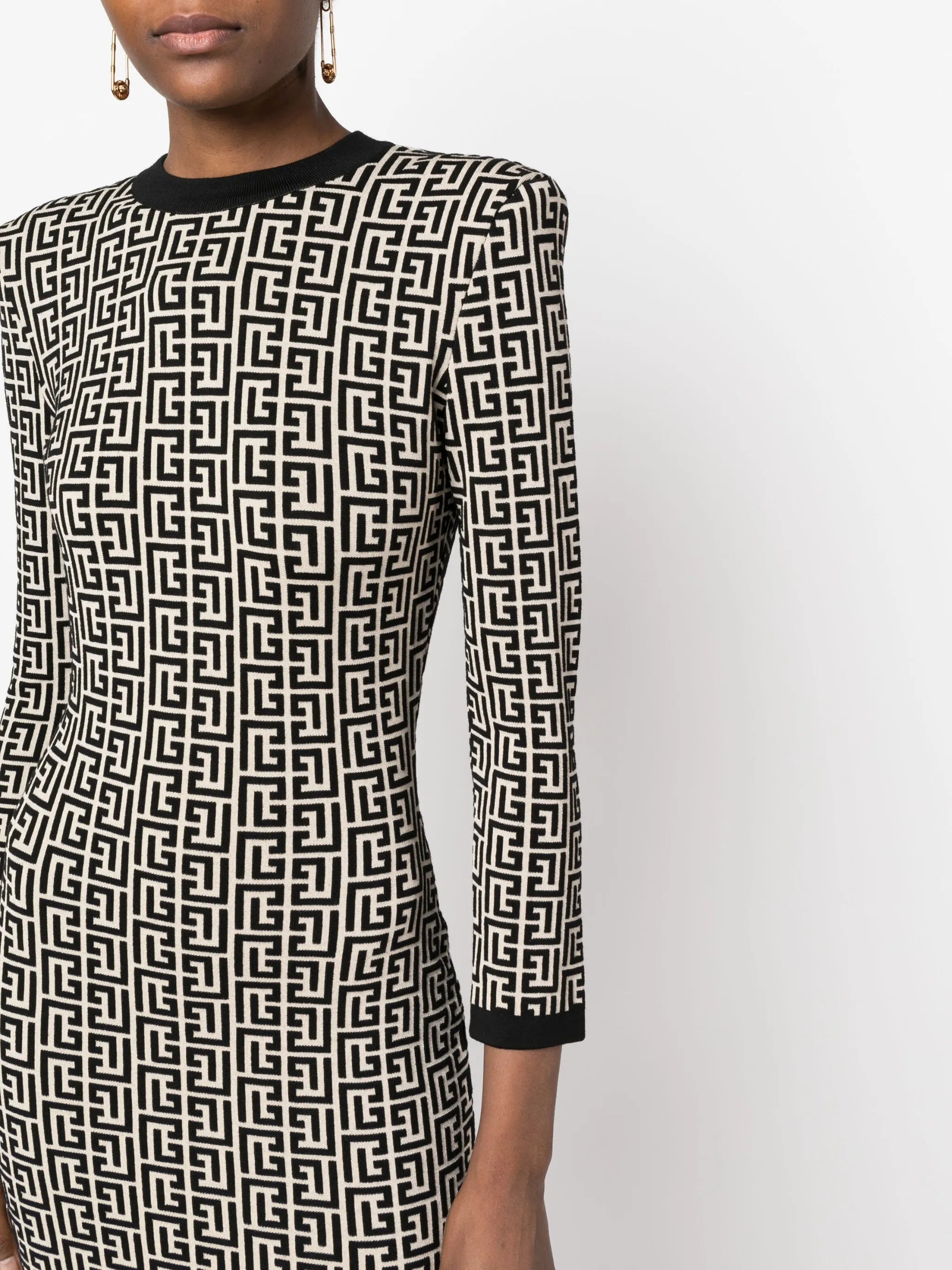 monogram-print wool-blend dress