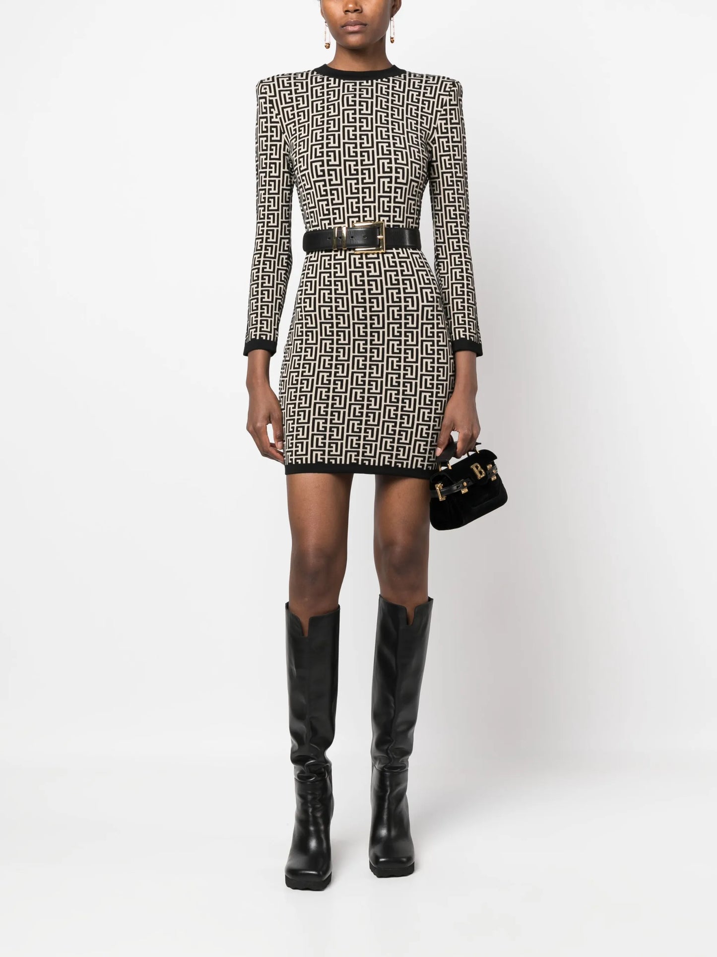 monogram-print wool-blend dress