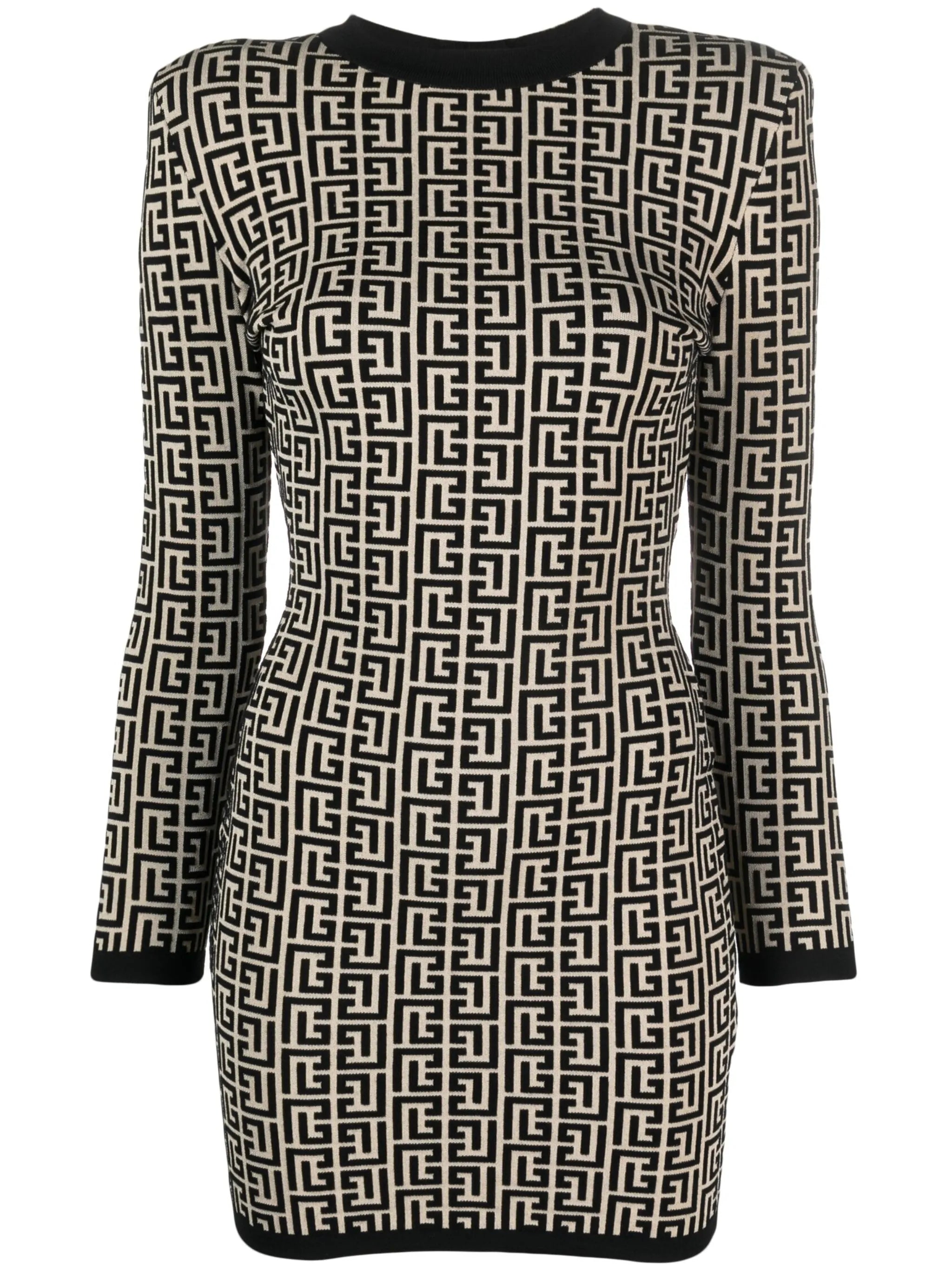 monogram-print wool-blend dress