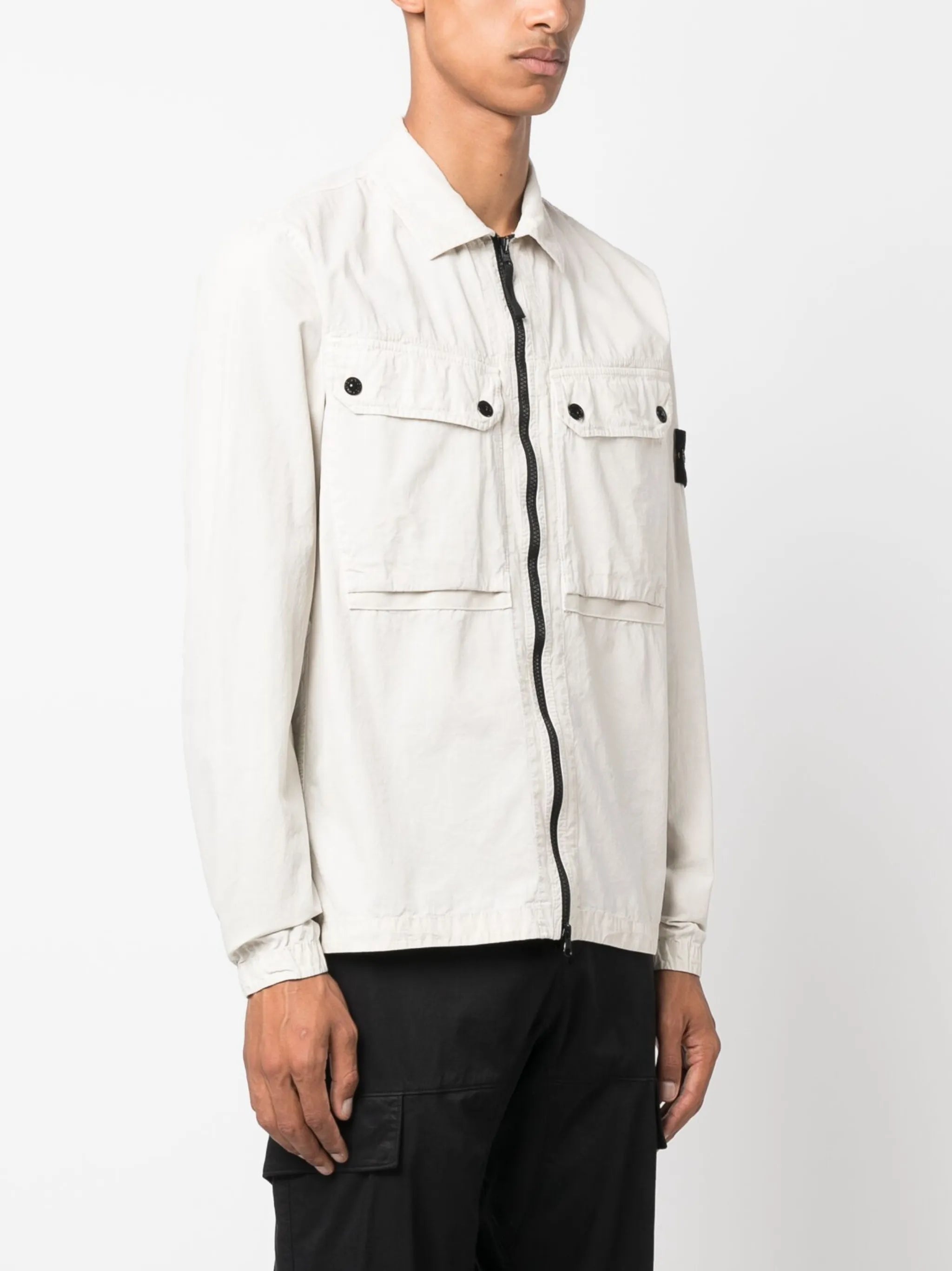 Compass-patch cotton shirt jacket