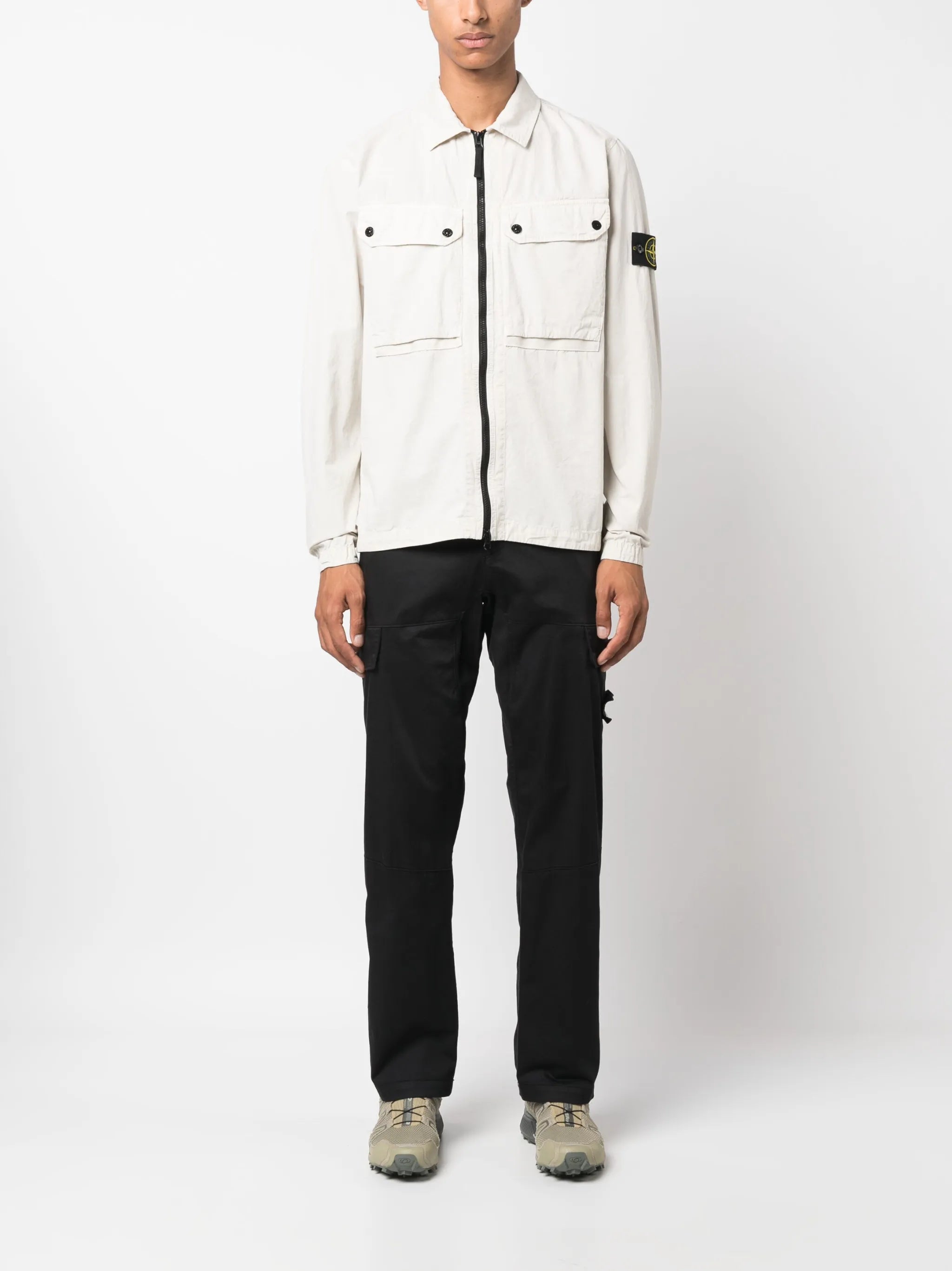 Compass-patch cotton shirt jacket