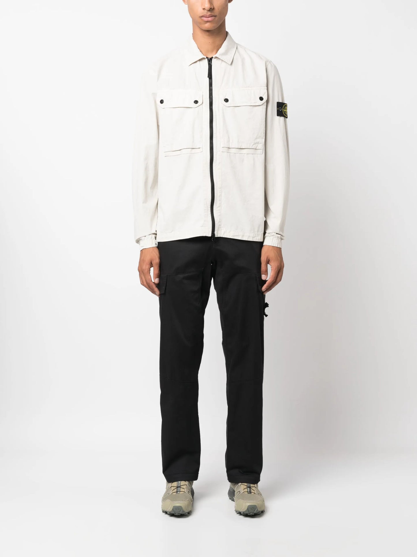 Compass-patch cotton shirt jacket