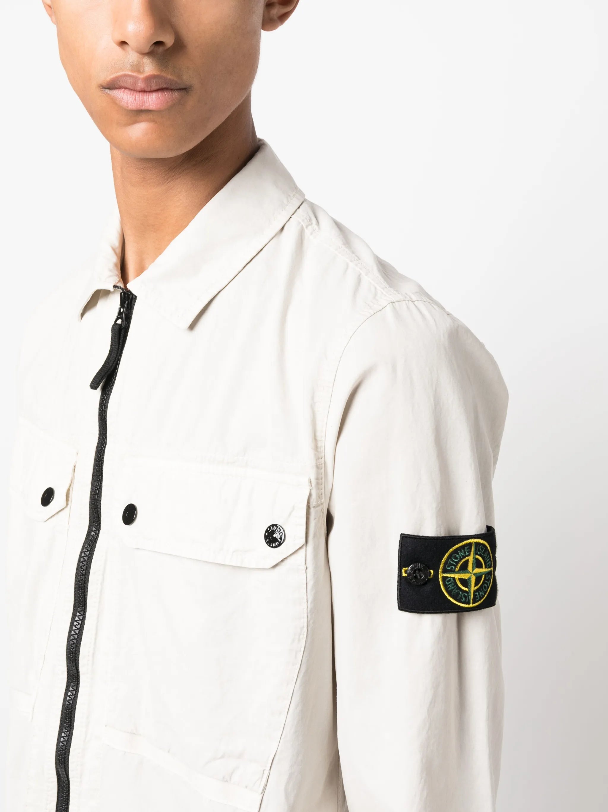 Compass-patch cotton shirt jacket
