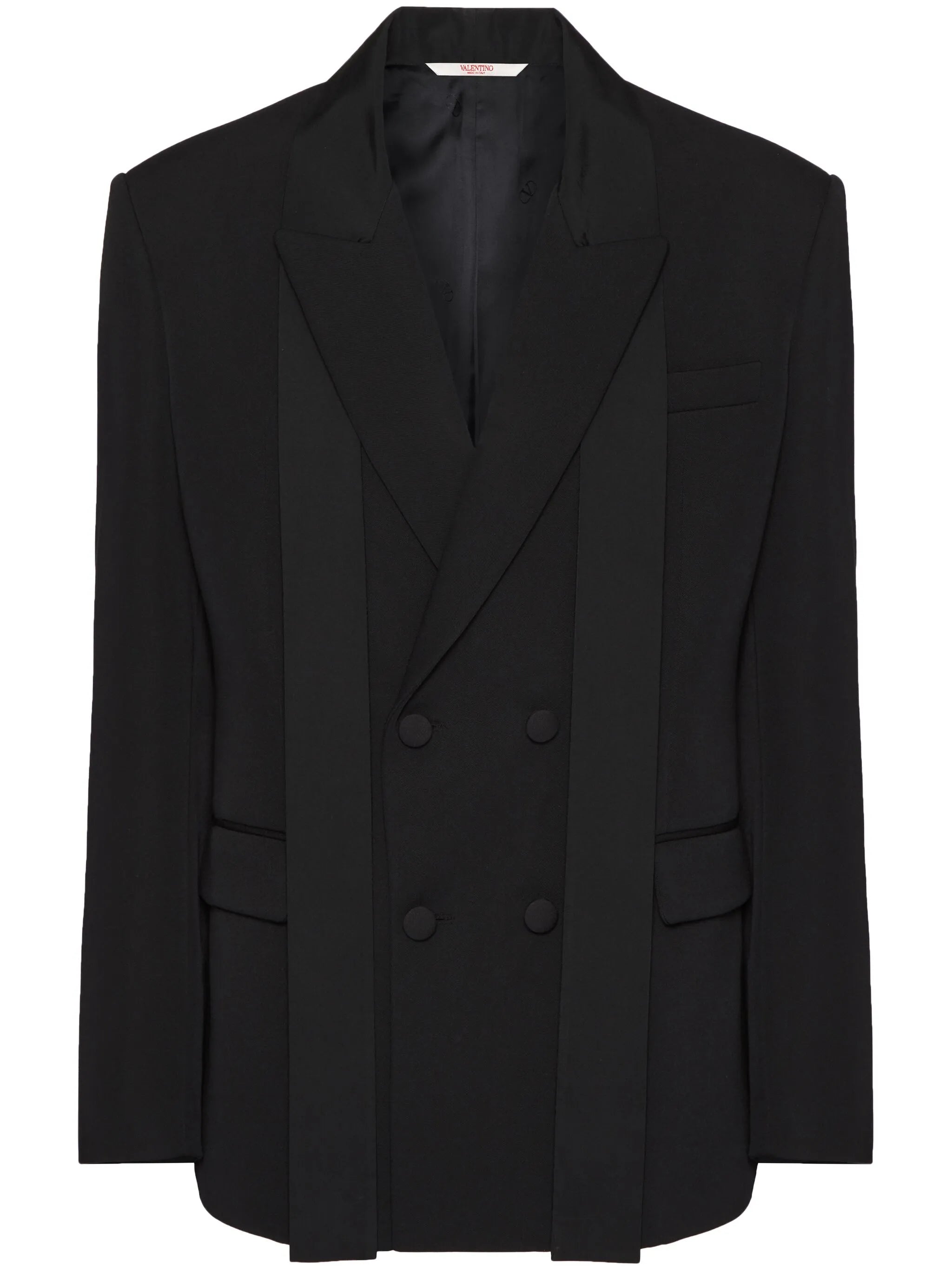 scarf-collar double-breasted wool jacket