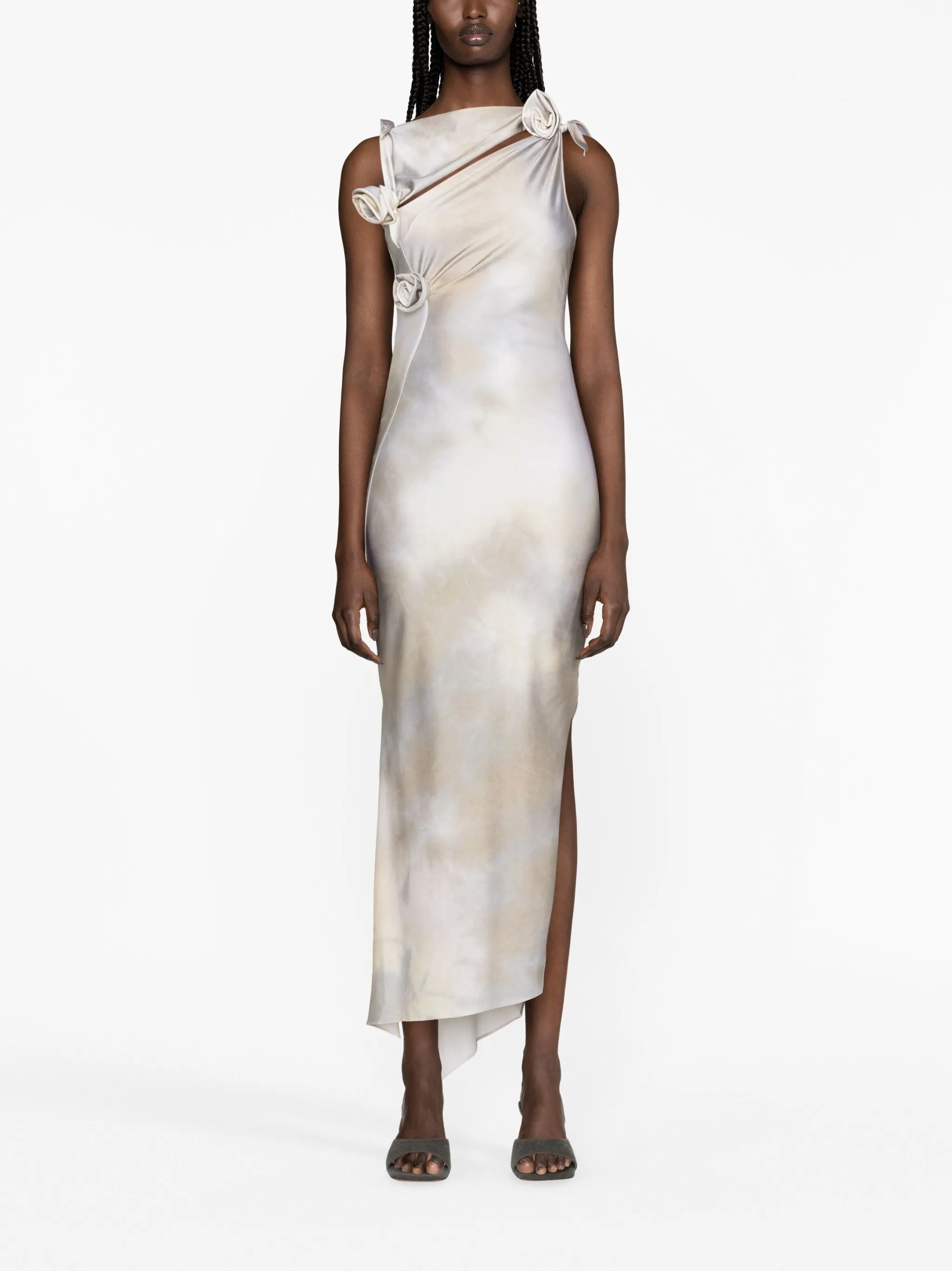floral-appliqué cut-out dress