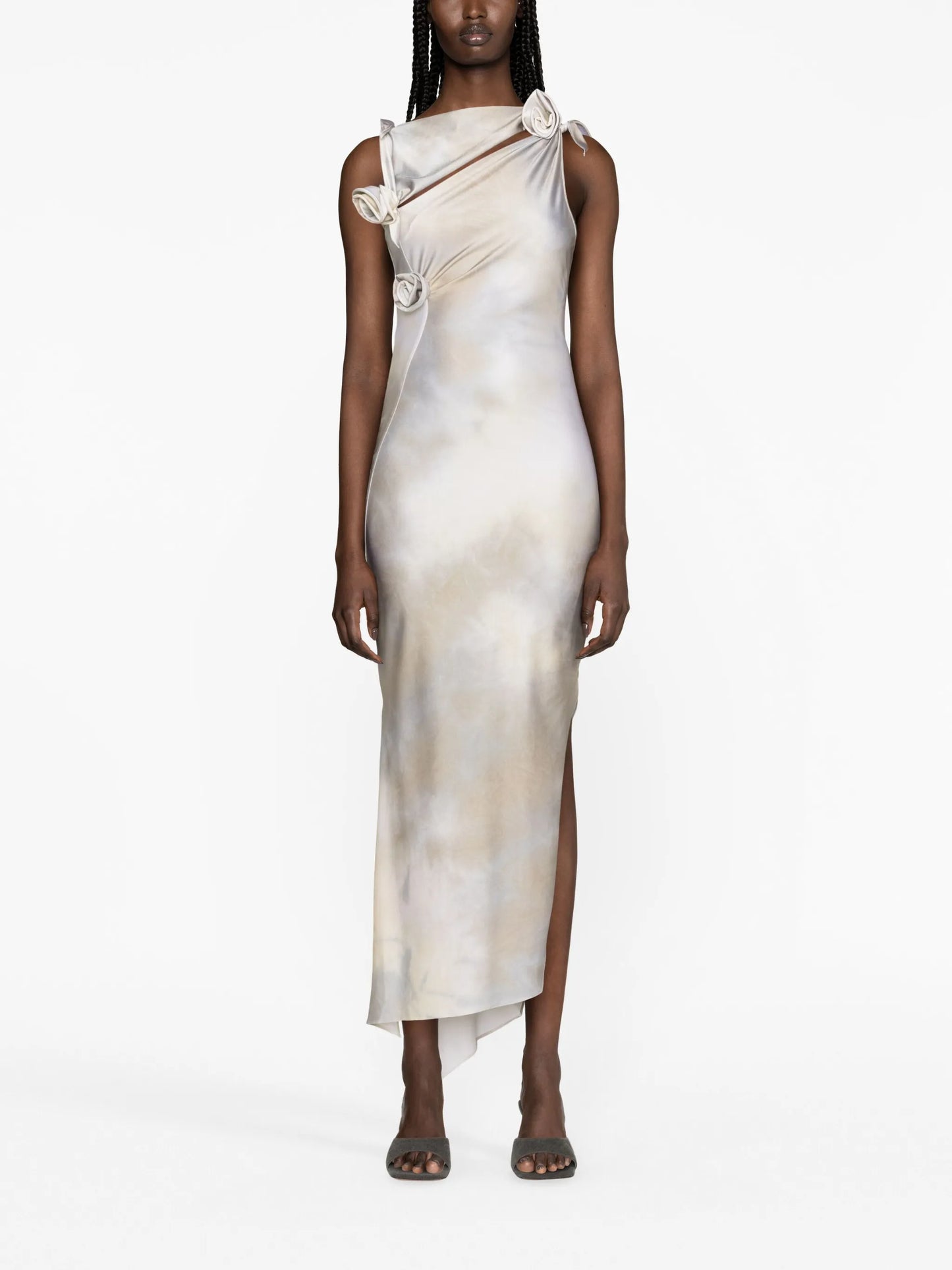 floral-appliqué cut-out dress