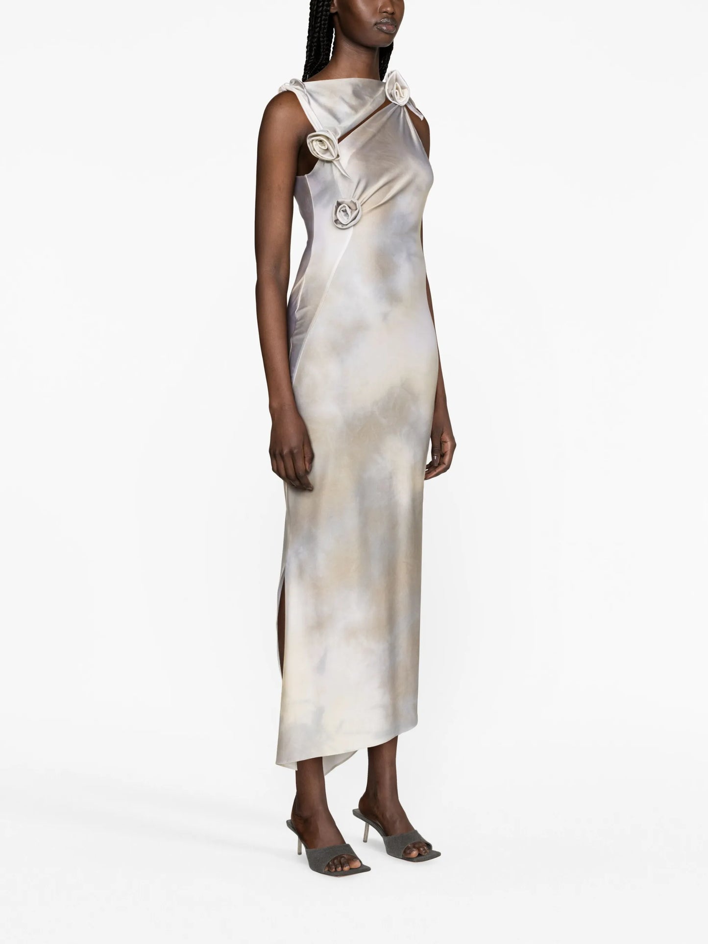 floral-appliqué cut-out dress