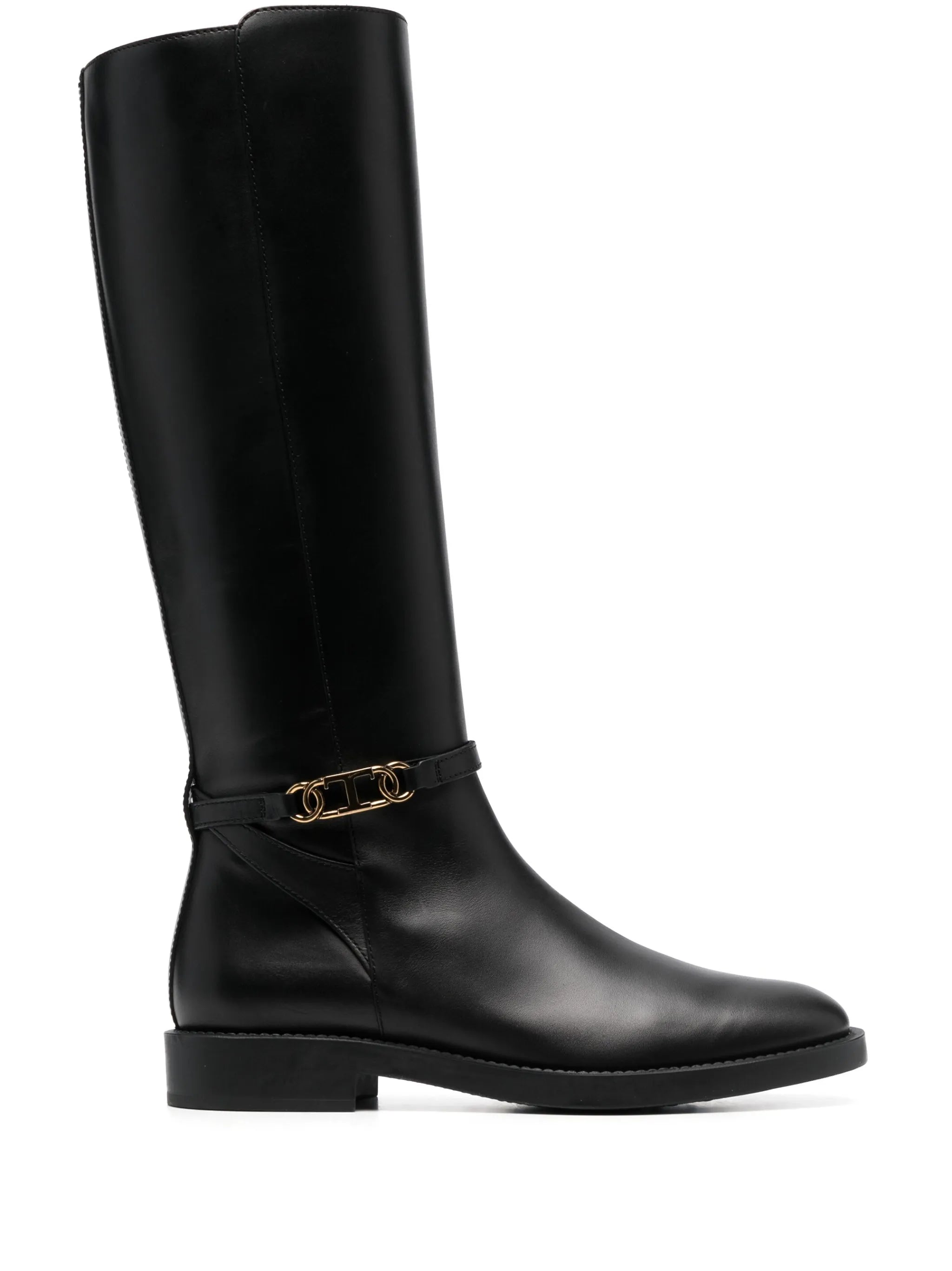 logo-plaque leather boots