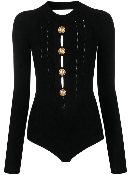 button-embellished knitted bodysuit