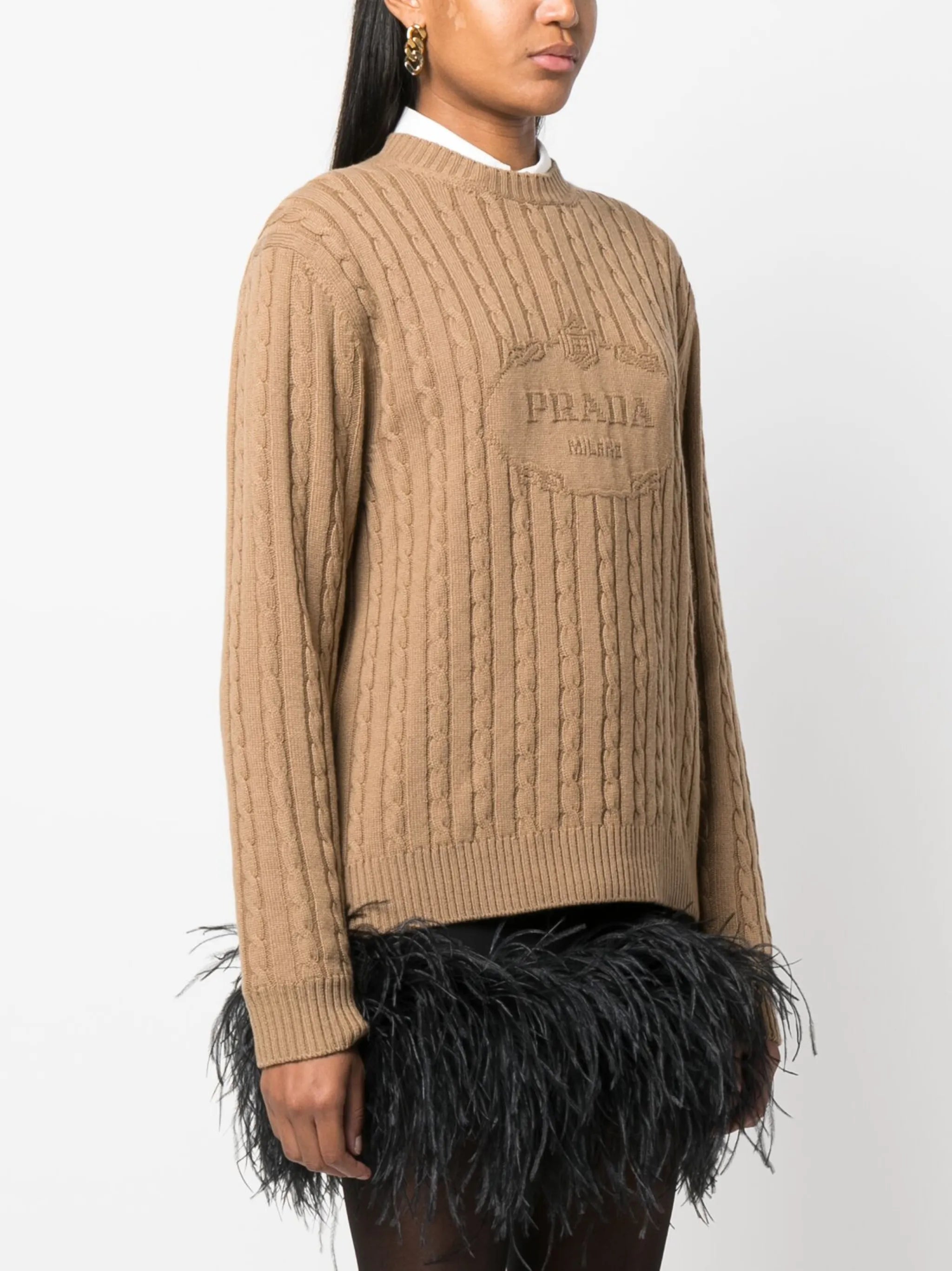 logo-intarsia cable-knit jumper
