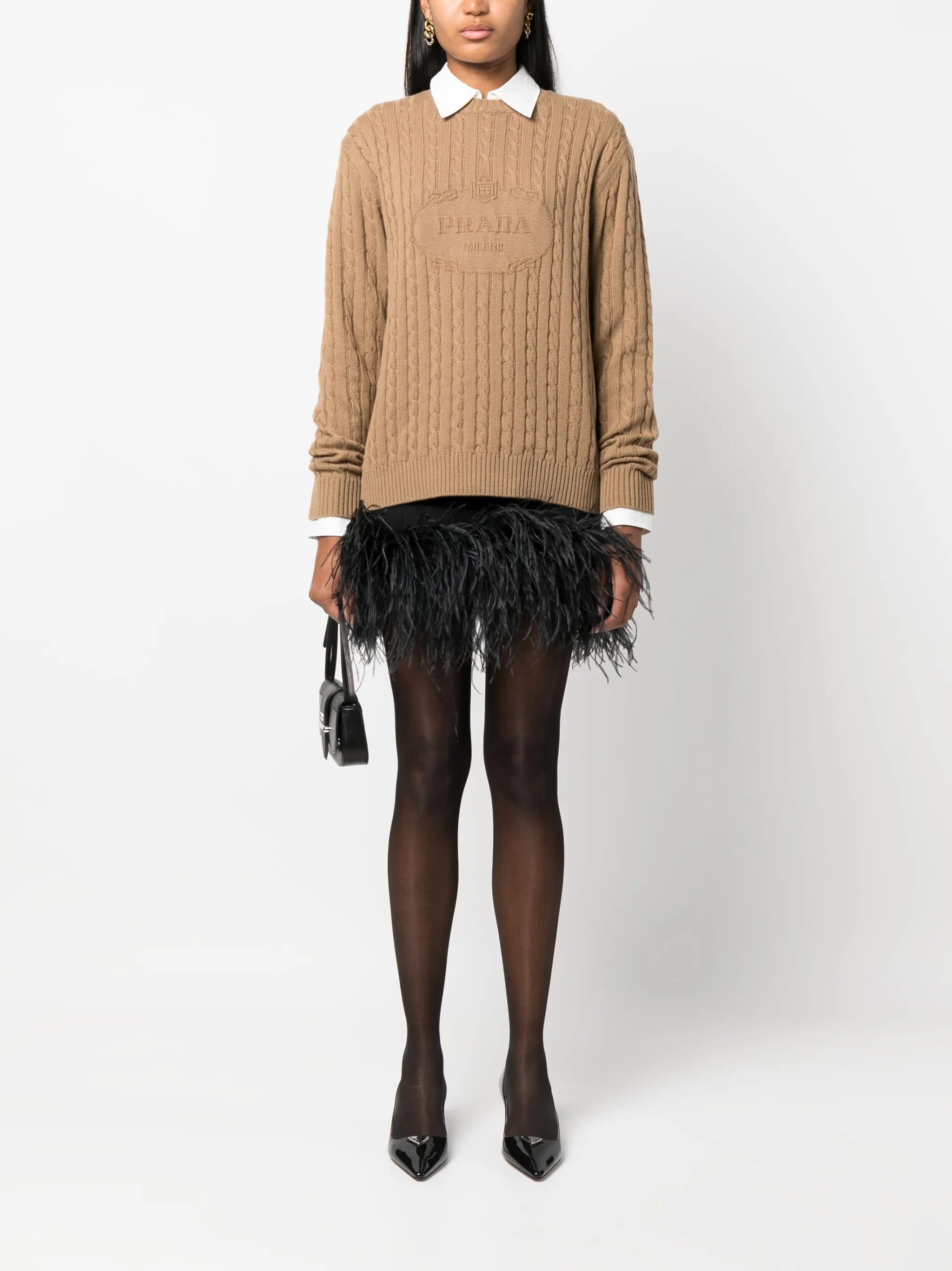 logo-intarsia cable-knit jumper