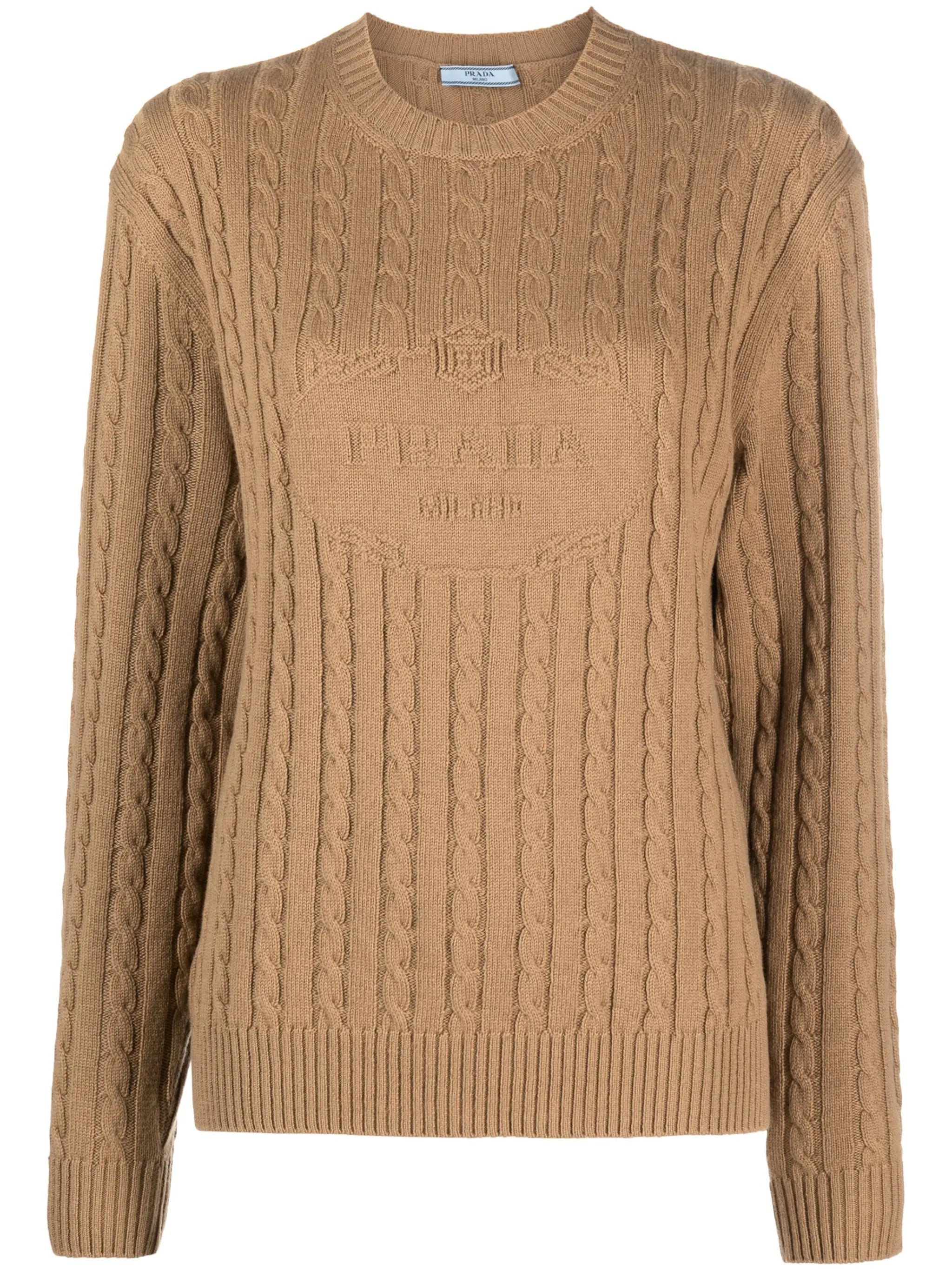 logo-intarsia cable-knit jumper