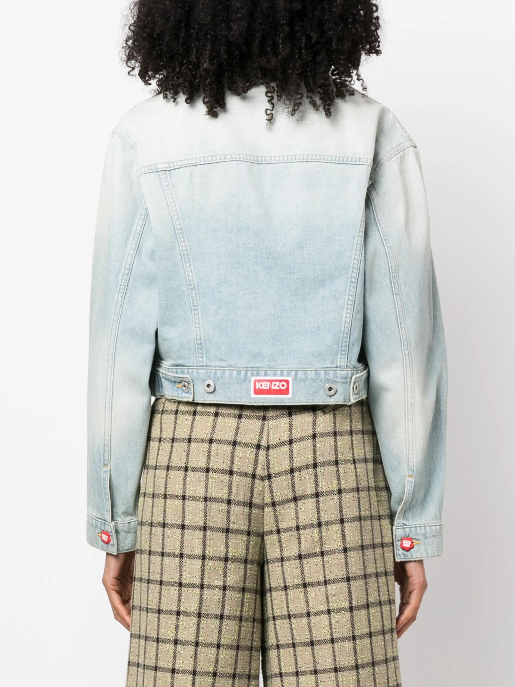 faded-effect cropped denim jacket