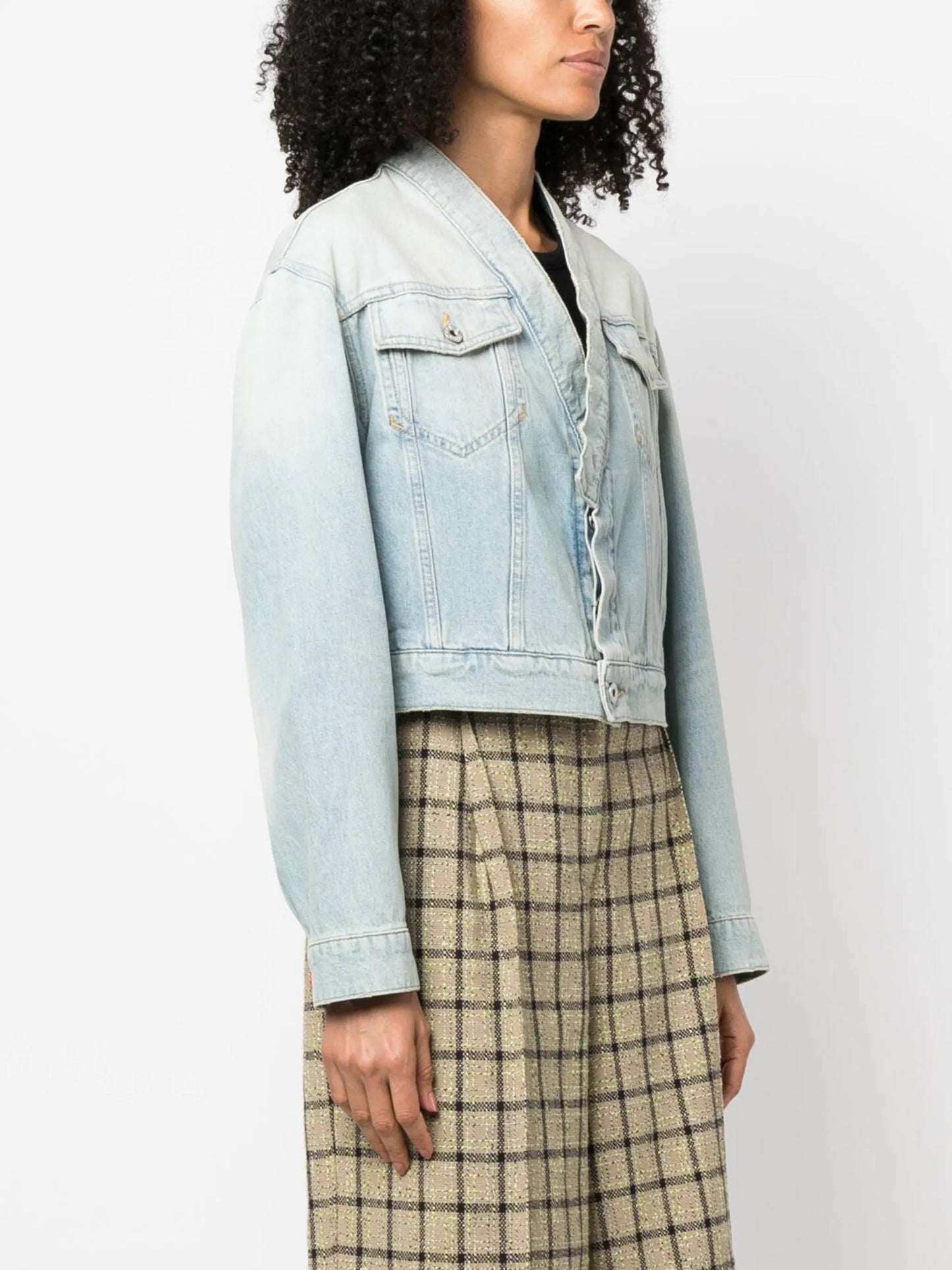 faded-effect cropped denim jacket