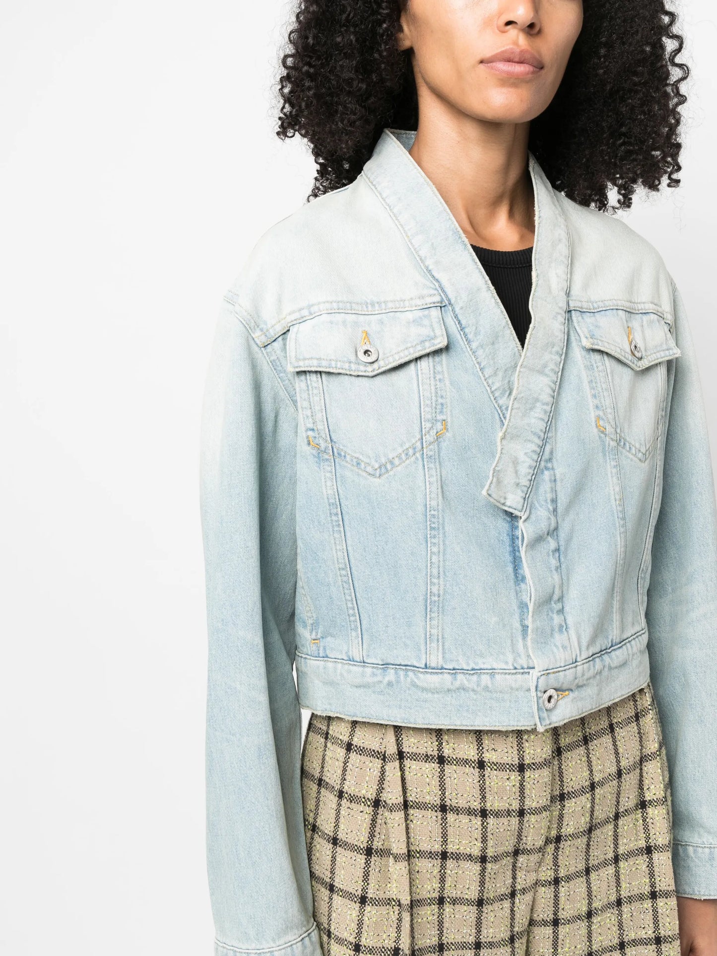 faded-effect cropped denim jacket