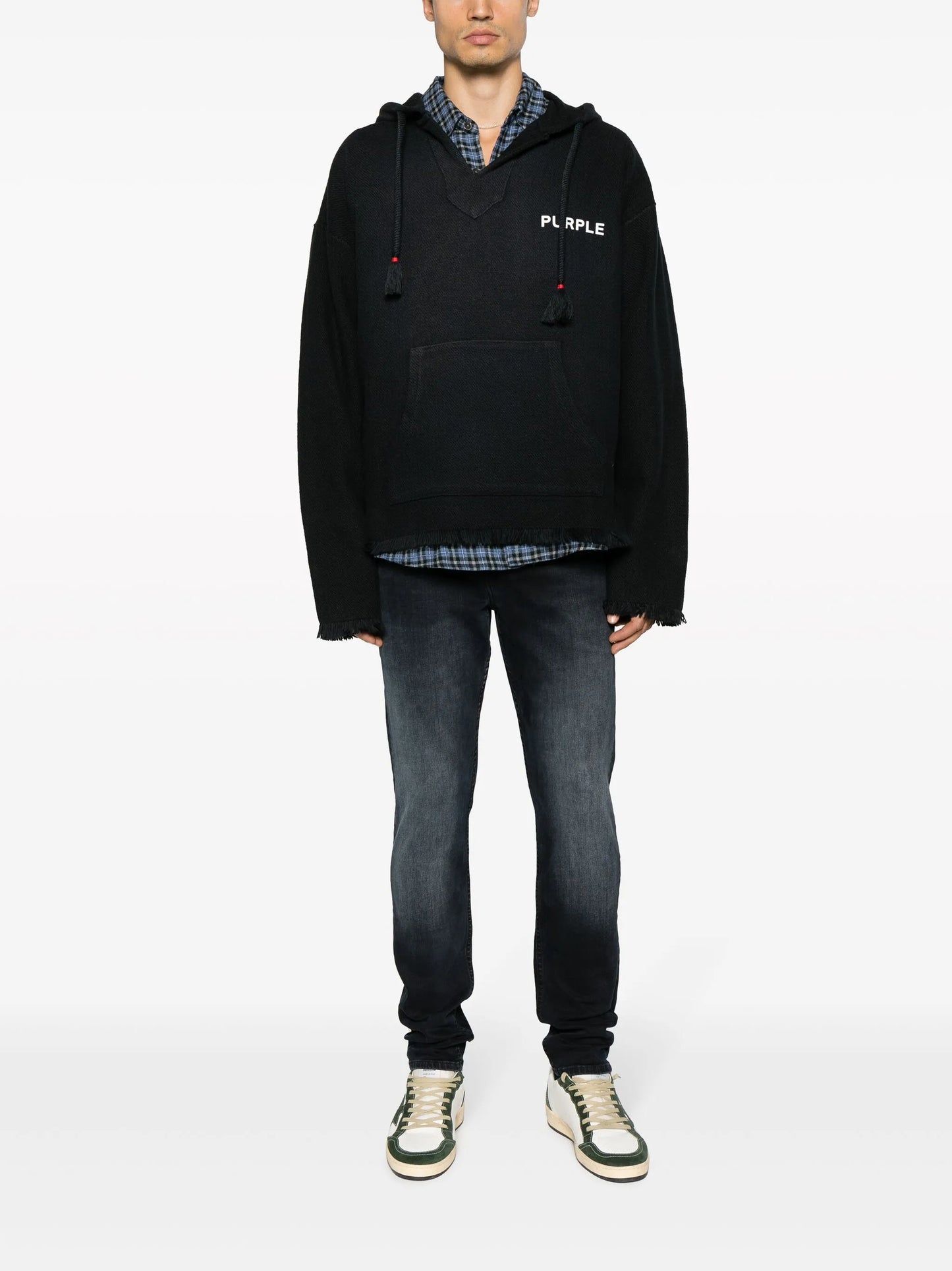 logo-print V-neck hoodie