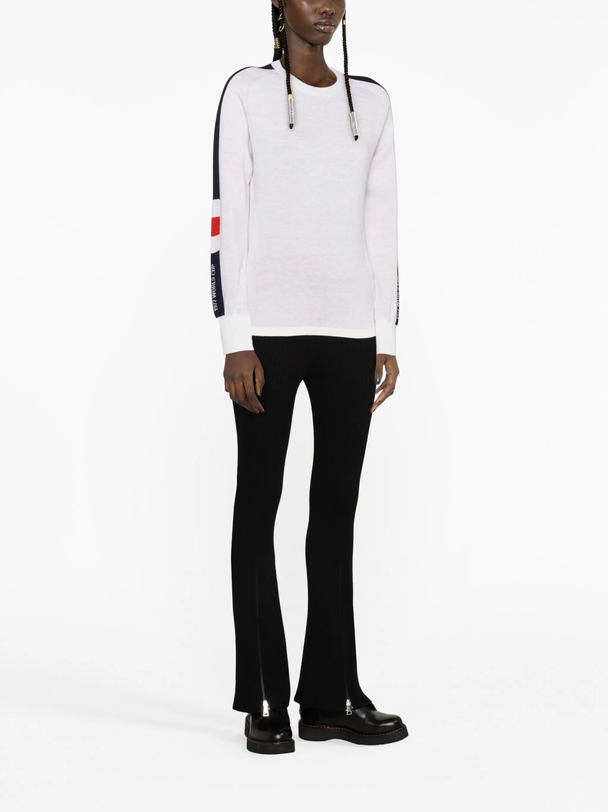 striped merino-piqué ski top