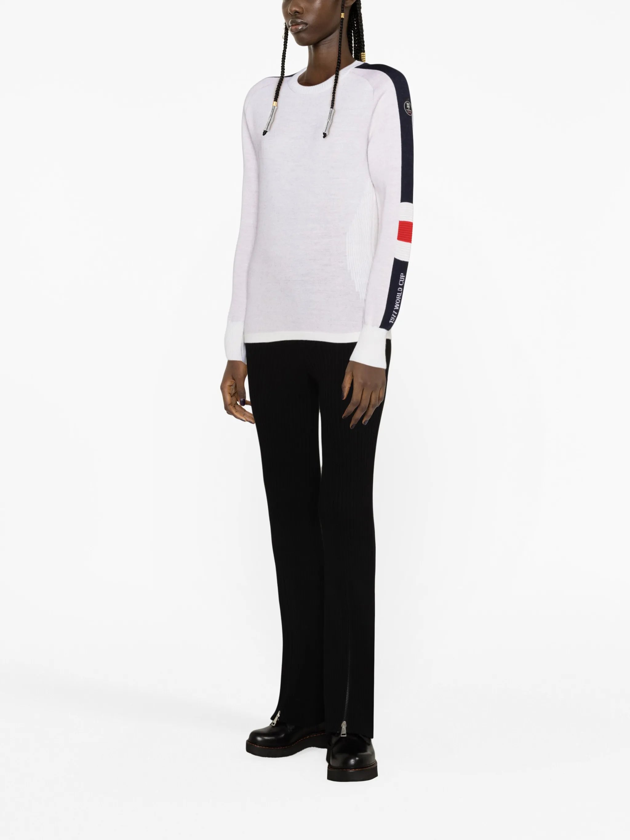 striped merino-piqué ski top