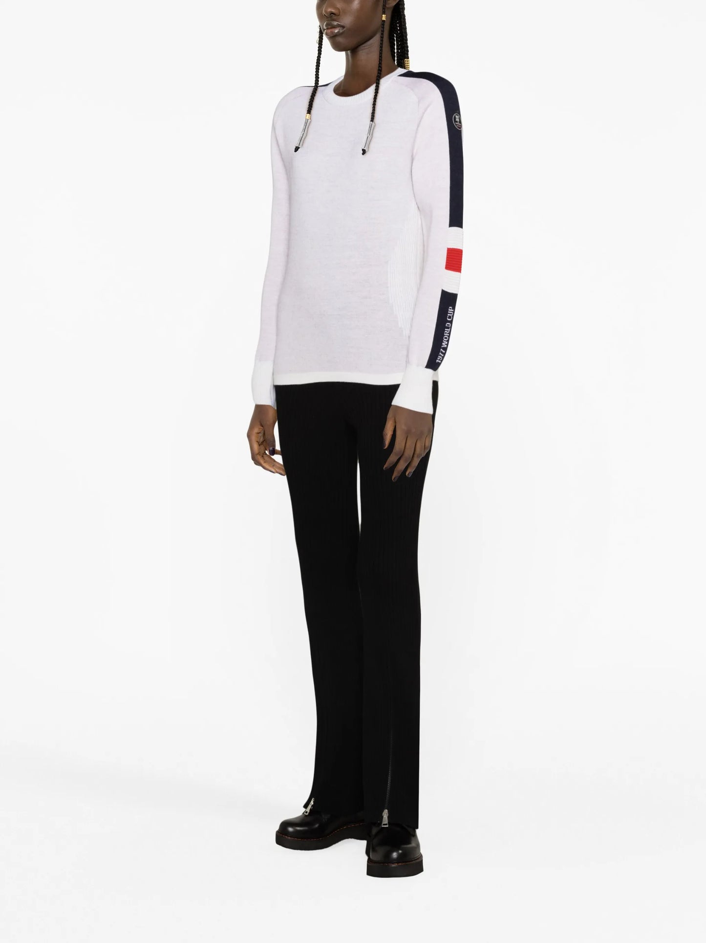 striped merino-piqué ski top