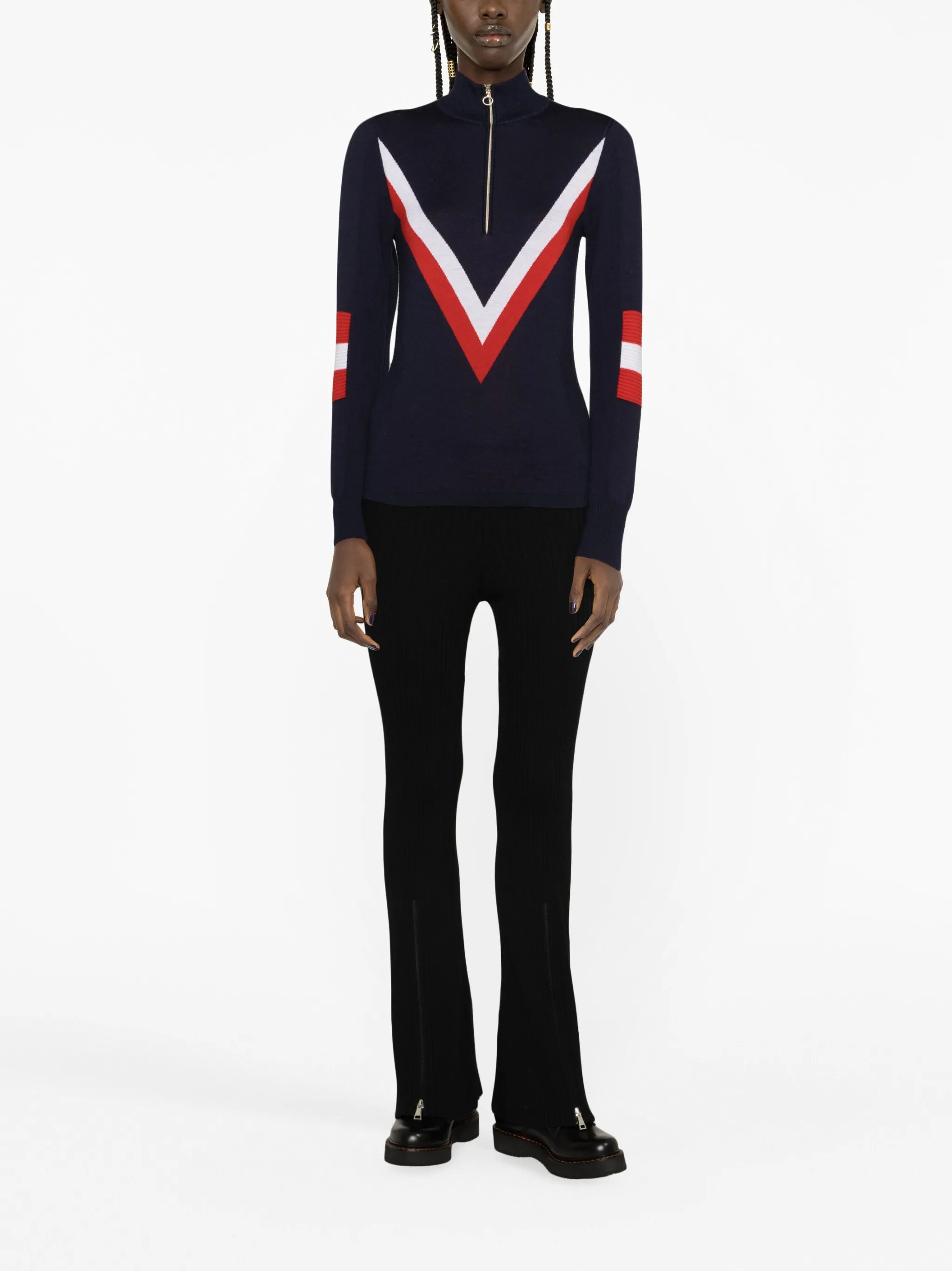 chevron-intarsia merino-wool top