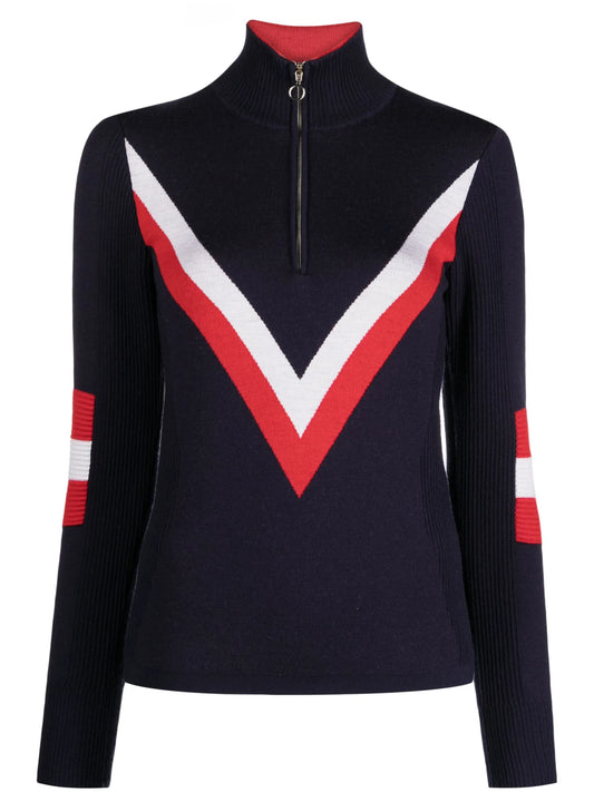 chevron-intarsia merino-wool top