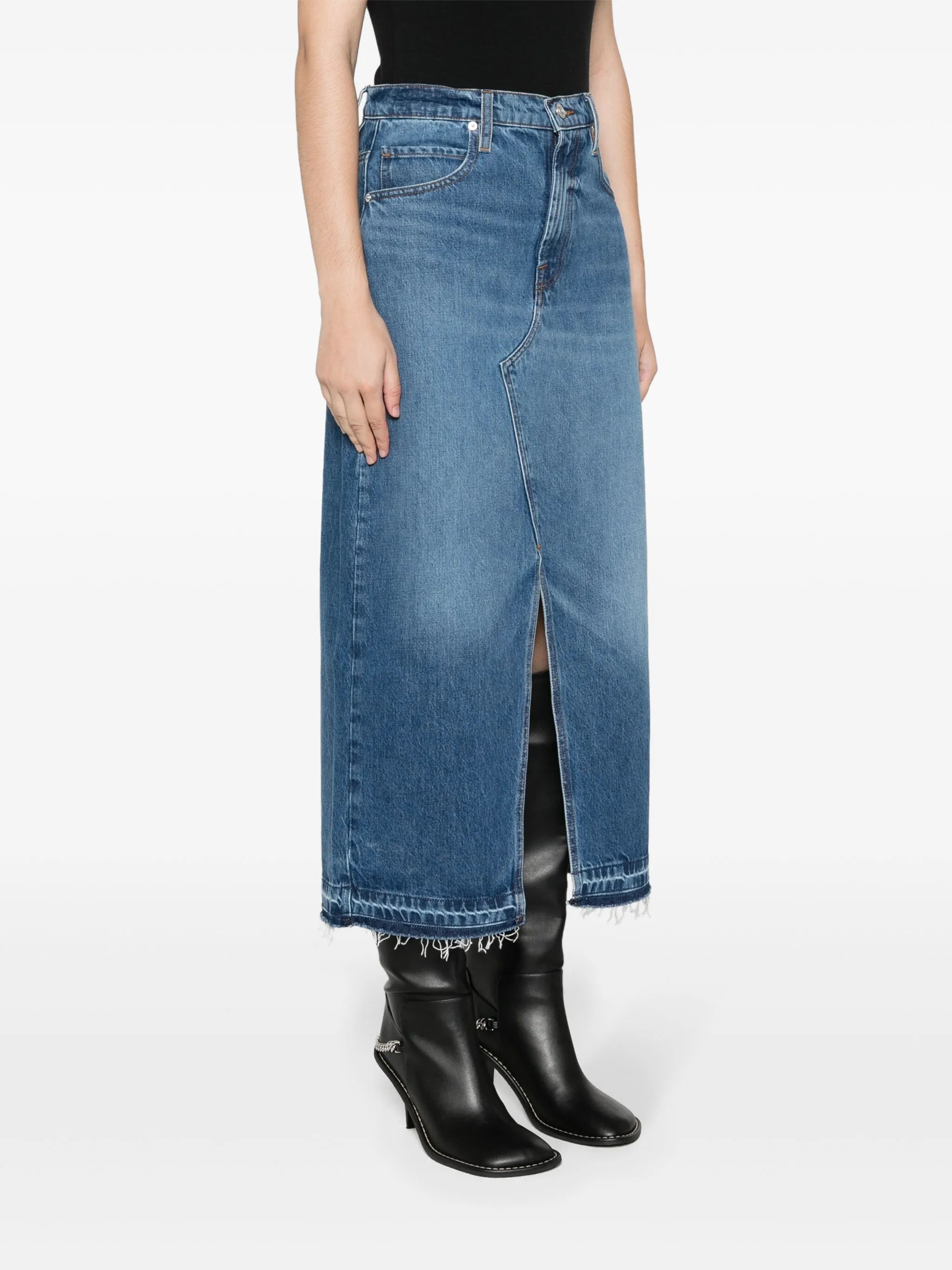 washed denim midi skirt