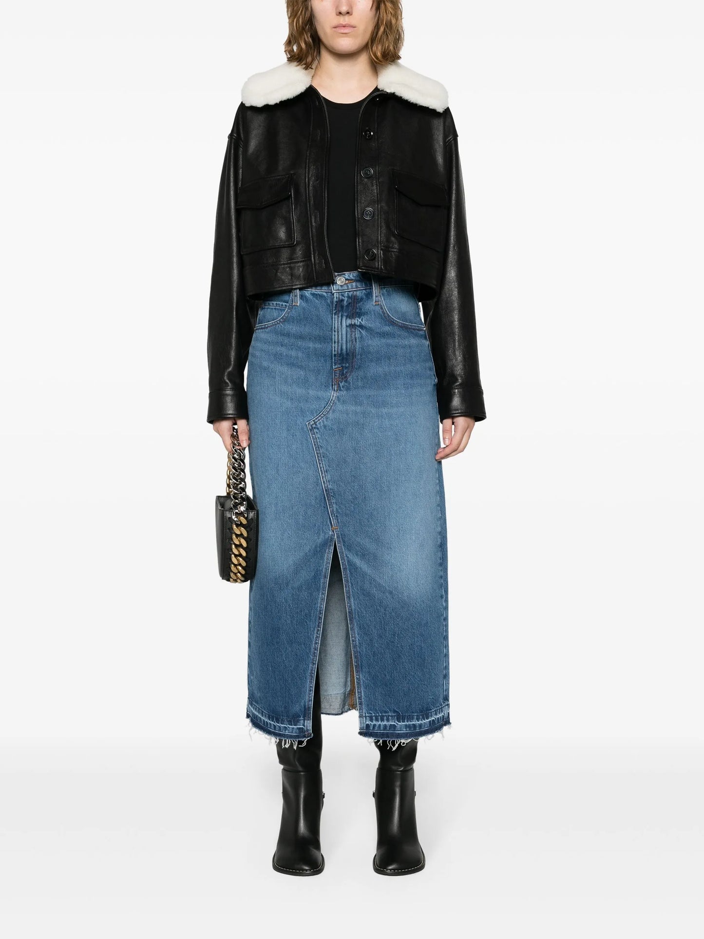 washed denim midi skirt